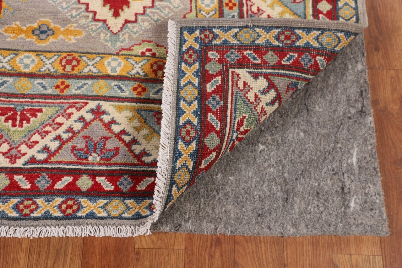 5×7 Geometric Purple & Oranges Hand-Knotted Wool Area Rug