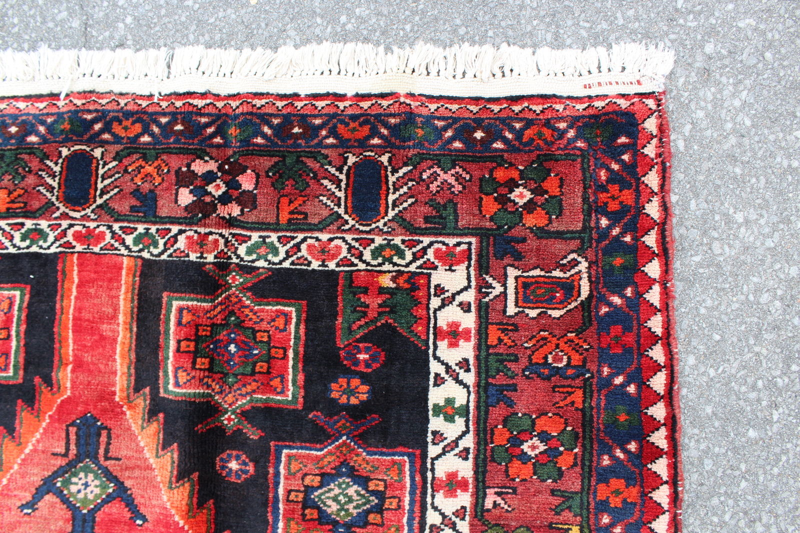 One-of-a-Kind Geometric Tribal Vintage Indoor Red Hand Knotted Area Rug 4′ x 7′