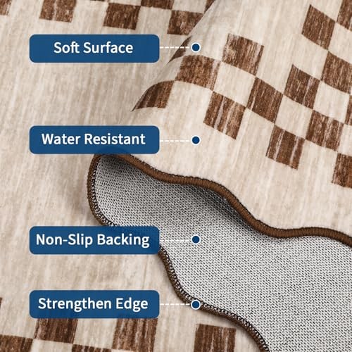 Washable Rug 5×7 for Living Room Large Bedroom Scalloped Rug Non Slip Stain