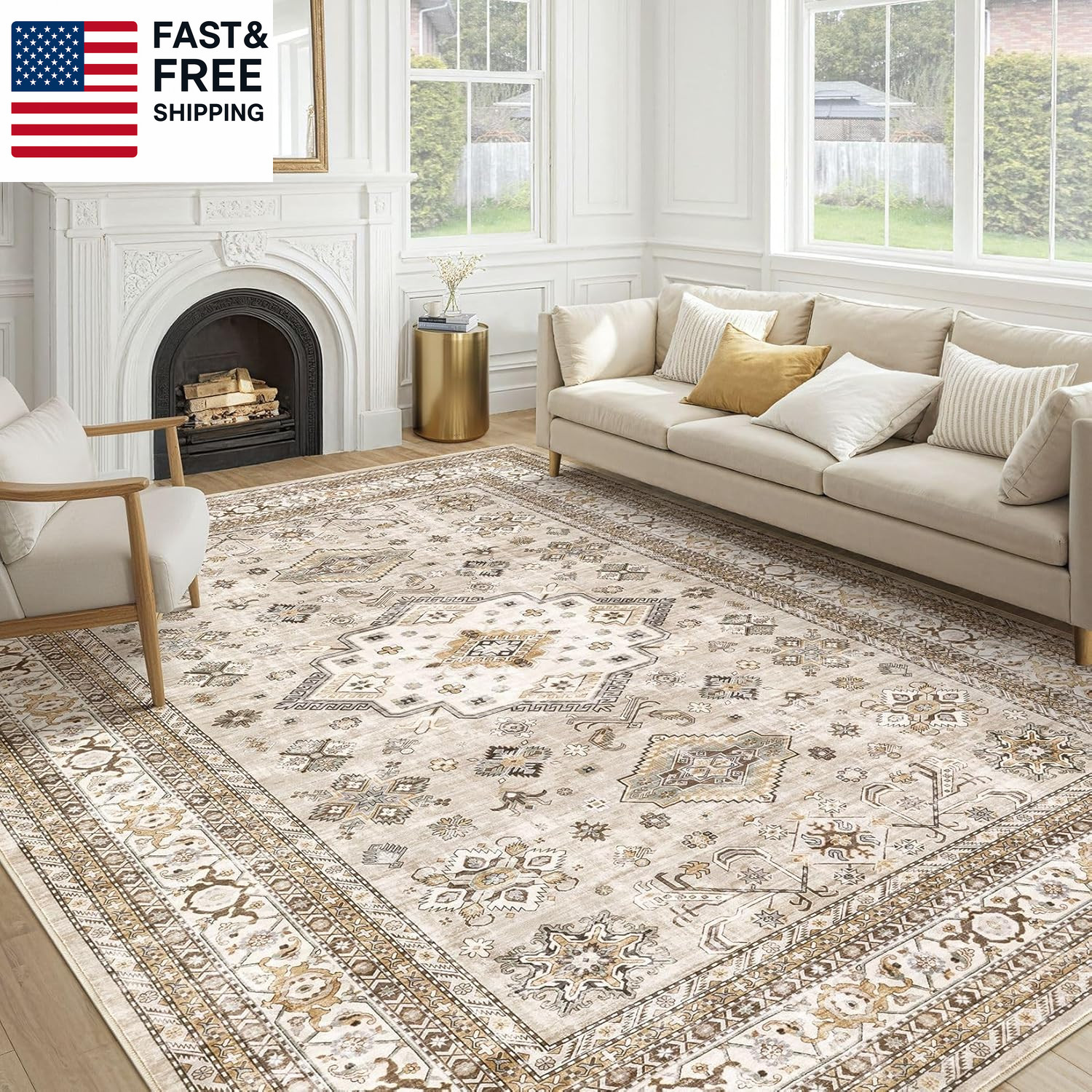 Vintage Living Room Area Rug 9X12 – Large Soft Washable Oriental Traditional Di