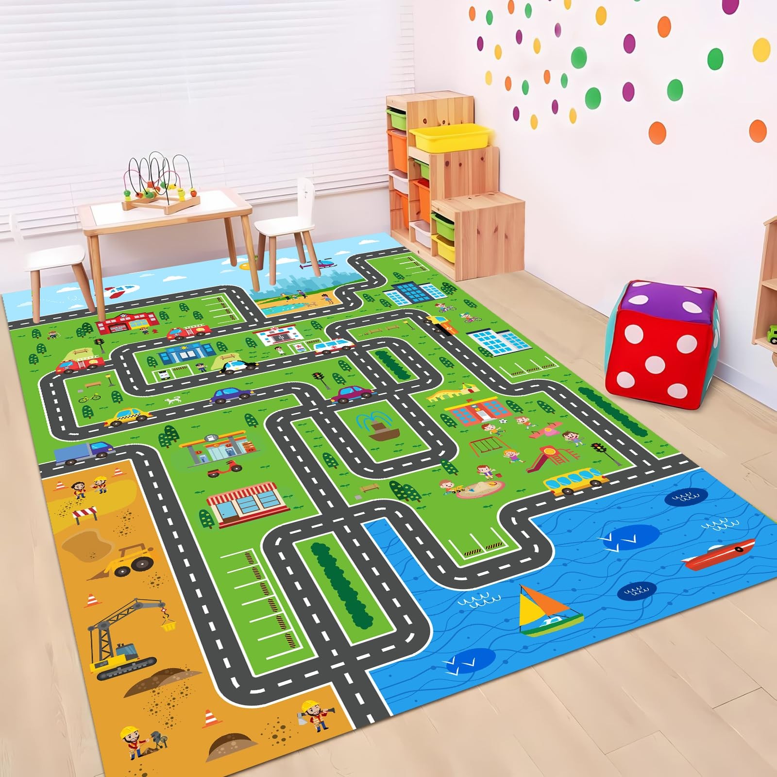 Kids Car Playmat Extra Large 78.7 x 59 Inch Rug for Playroom – Fun City Street