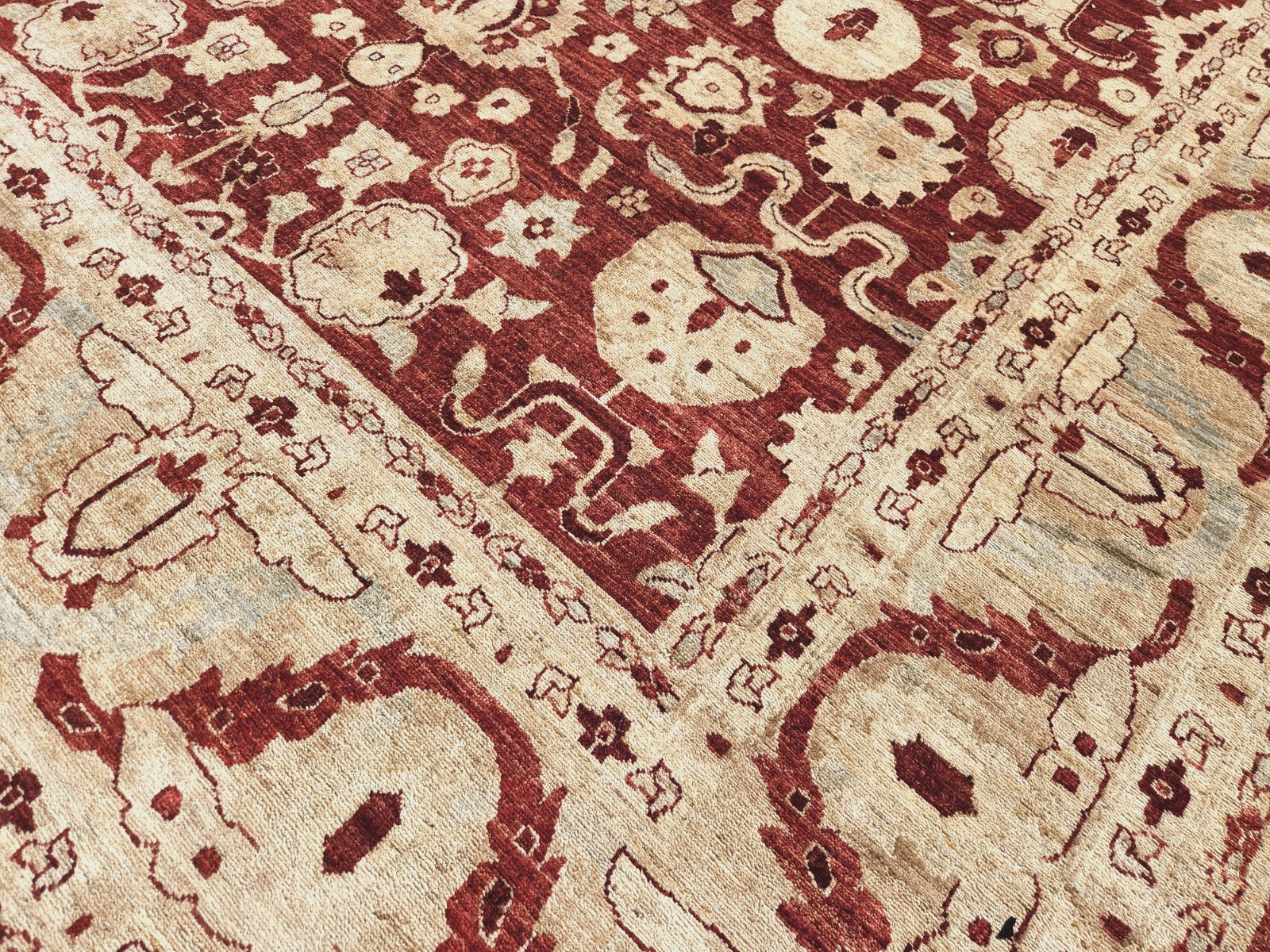 ANTIQUITY HAND-KNOTTED TURKISH OUSHAK TRIBAL-ZIGLAR WOOL MUTED RUG 9′ X 12′