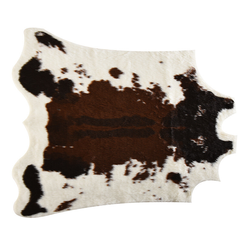 3.6’X3.2′ Premium Faux Fur Cowhide Area Rug Throw Brown White Spotted Cow Carpet