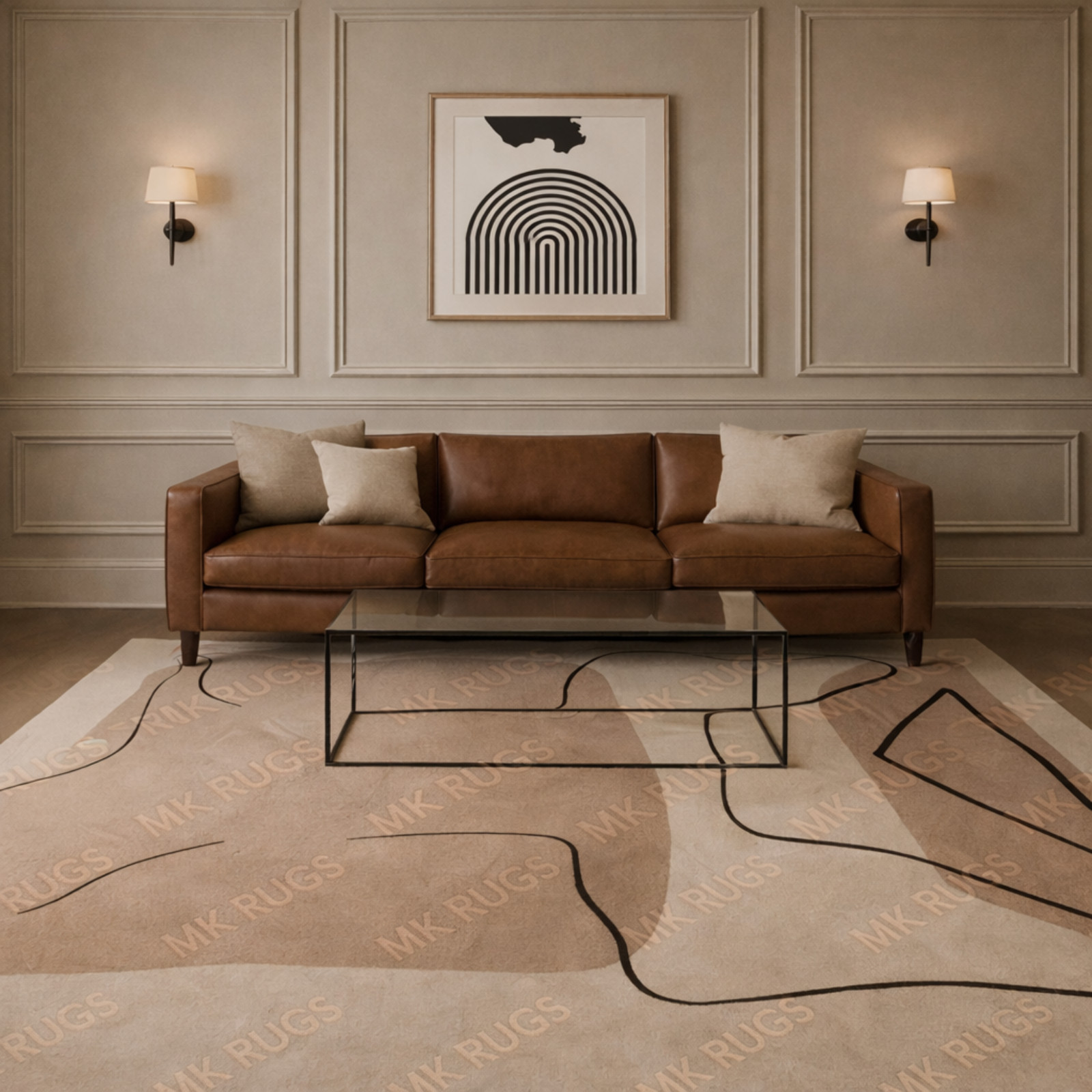 Modern Hand Tufted Wool Area Rug 12×15 Beige Contemporary Living Room Carpet
