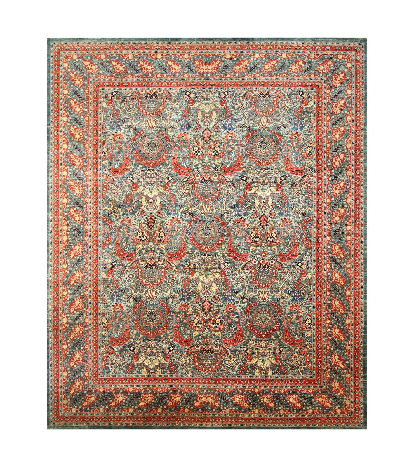 12×15 ft Green Turkish Hereke Hand Knotted Wool Oriental Rug ( 11’10″x14’4″ )