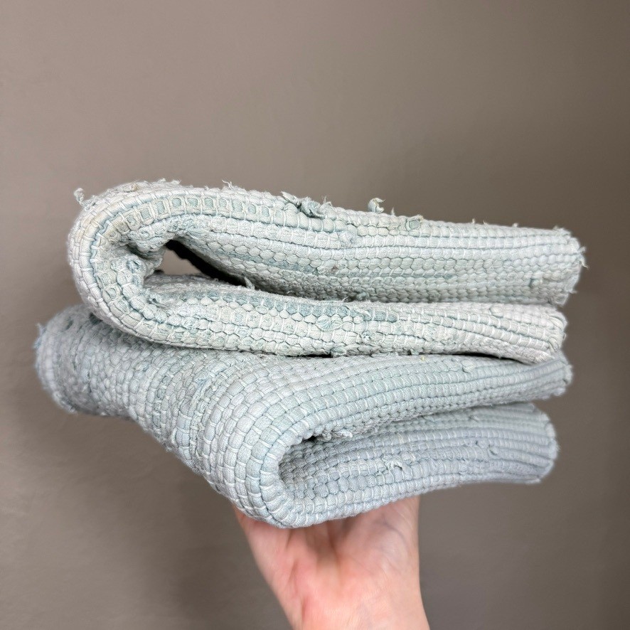 2 34×18″ Chindi Rag Rugs Pastel Blue Aqua Cotton Farmhouse Boho Coastal Kitchen