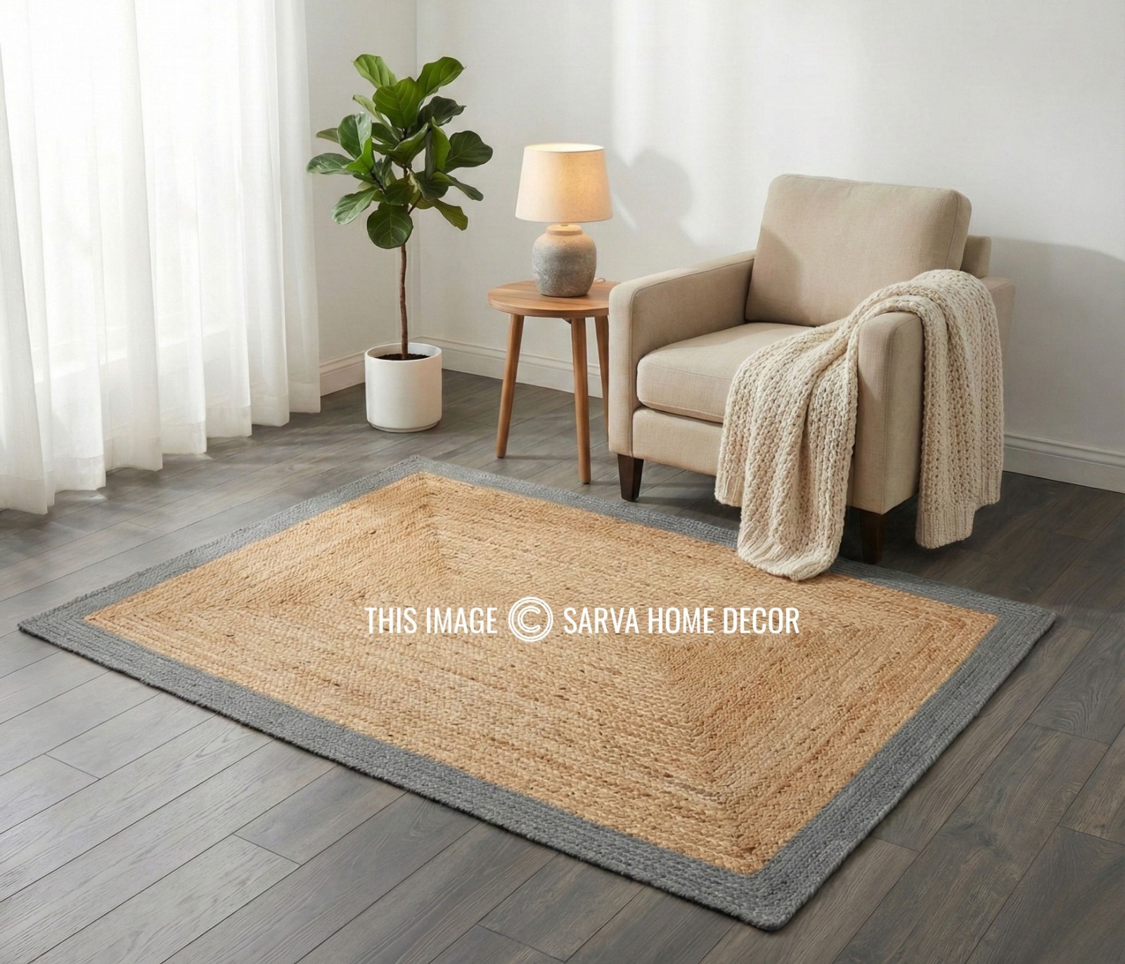 Rug Jute Carpet Mat Farmhouse 100% Natural Handmade Braided Modern Rustic Look