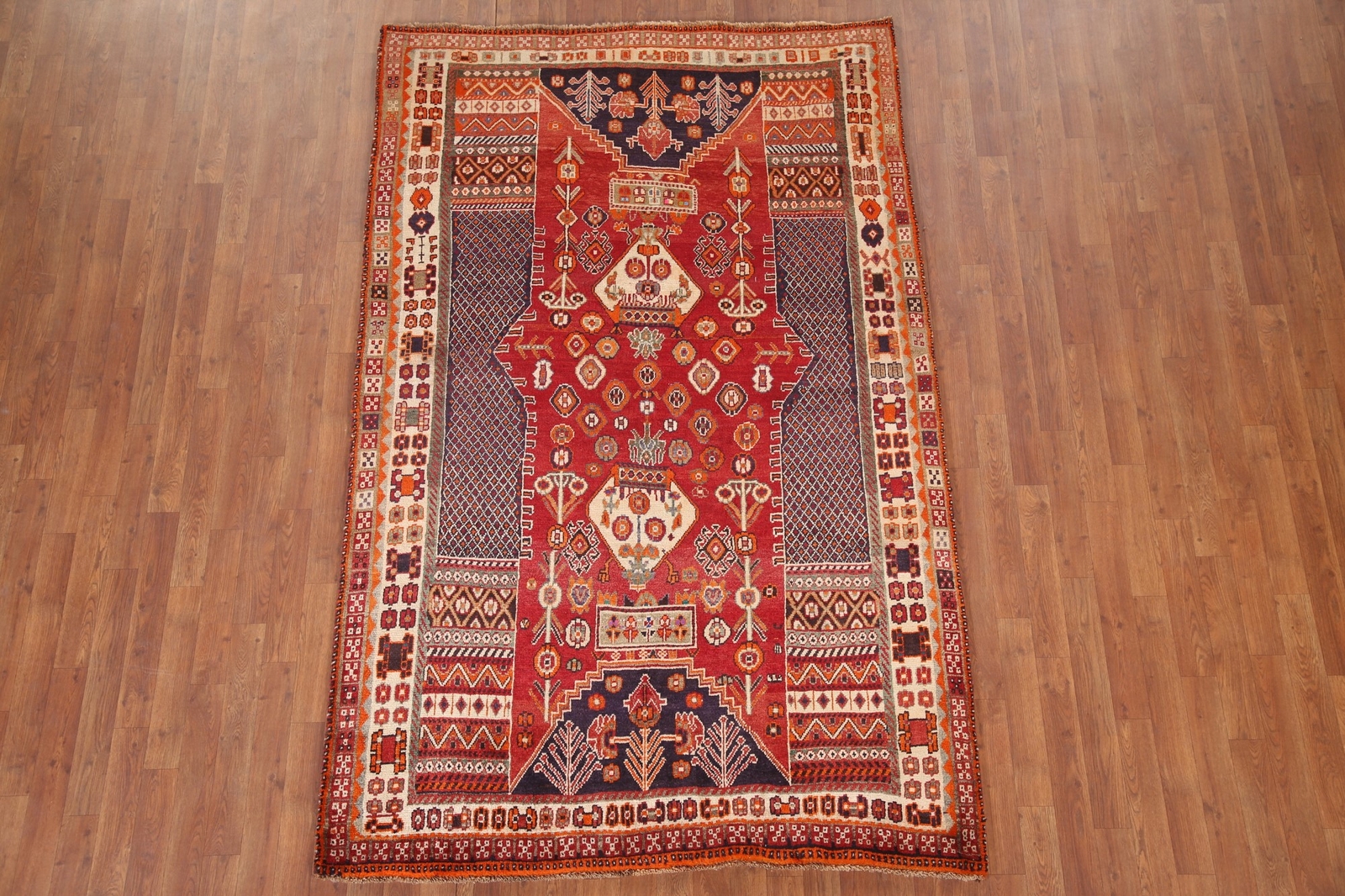 Vintage Tribal Geometric Abadeh Area Rug 5’x8′ Nomad Hand-knotted Wool Carpet