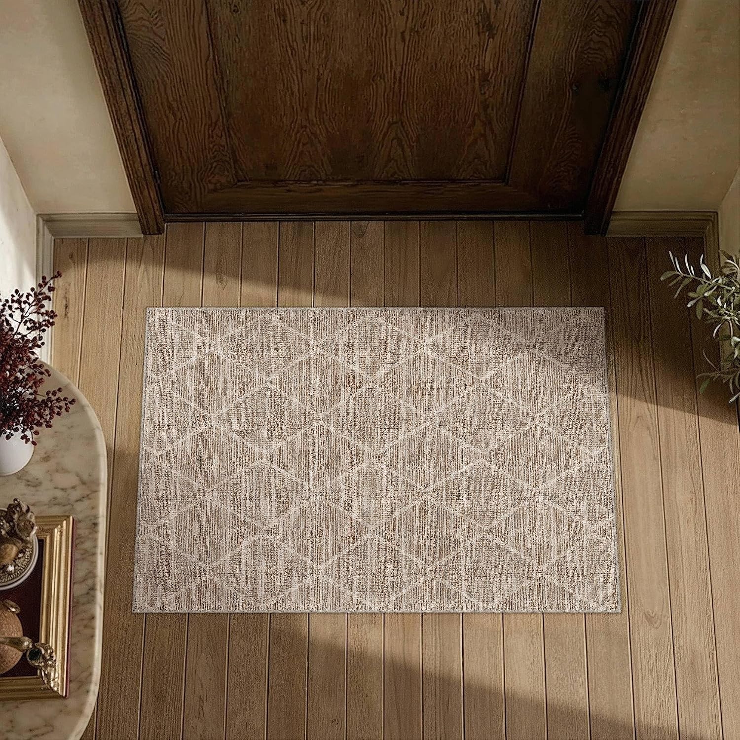 2×3 Area Rugs Brown Washable Entryway Rug | Neutral Rug, Door Mat, Hallway, B…