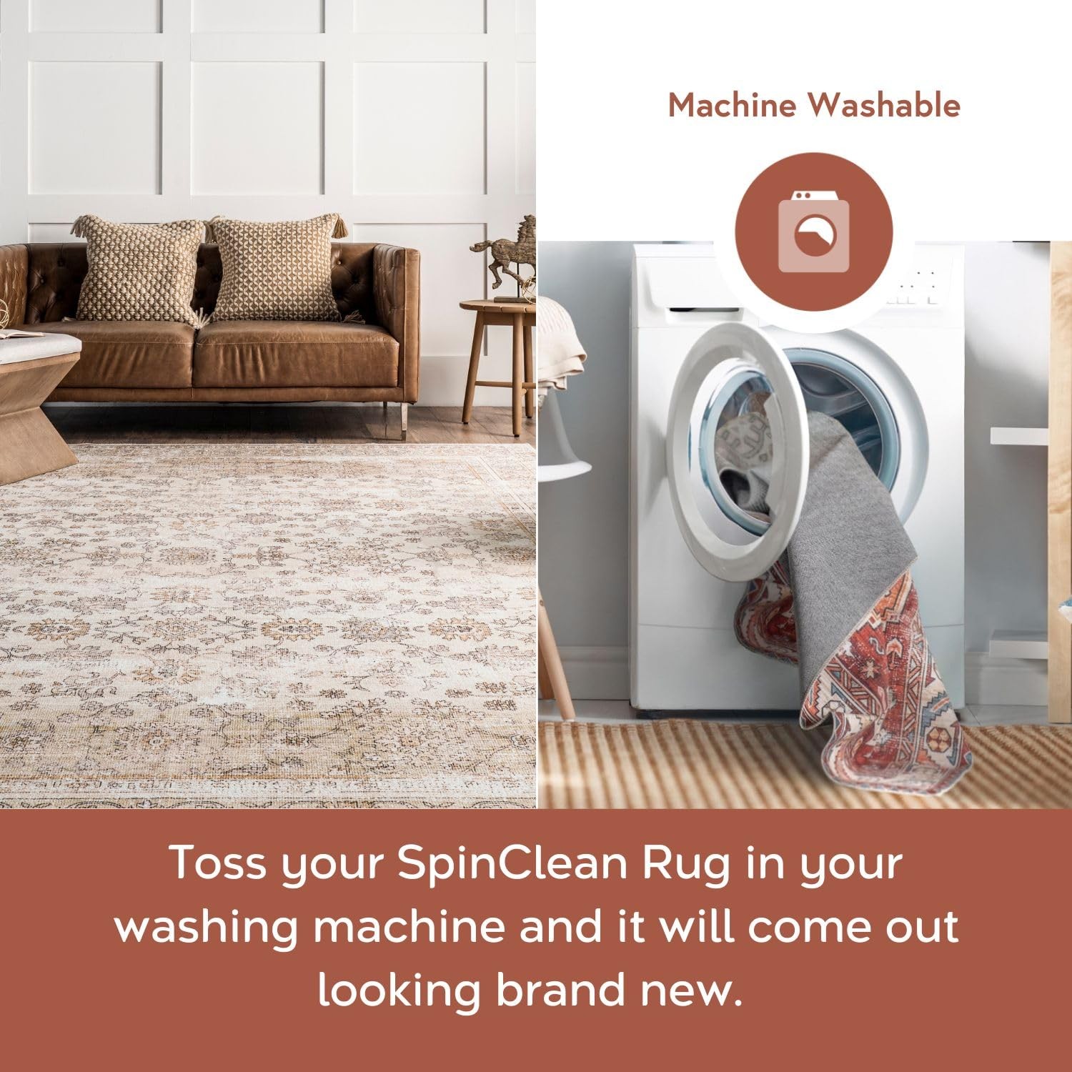 Nuloom Spinclean Deadra Beige/Ivory 3 X 5 Vintage Oriental Soft And Cozy High