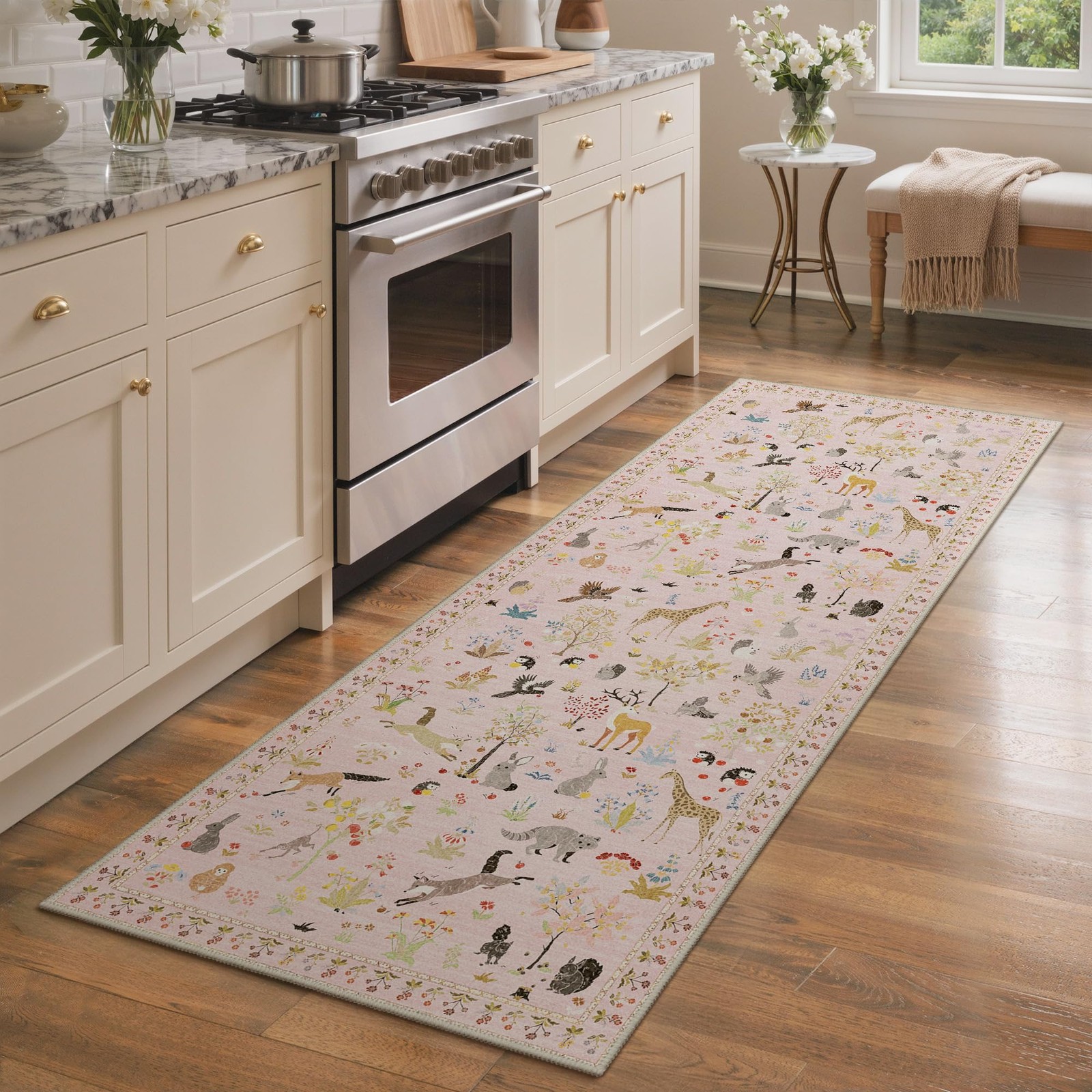 2’6”x6′ Runner Rug, Animal Print Machine Washable Floral Rug Non Slip Low Pi…
