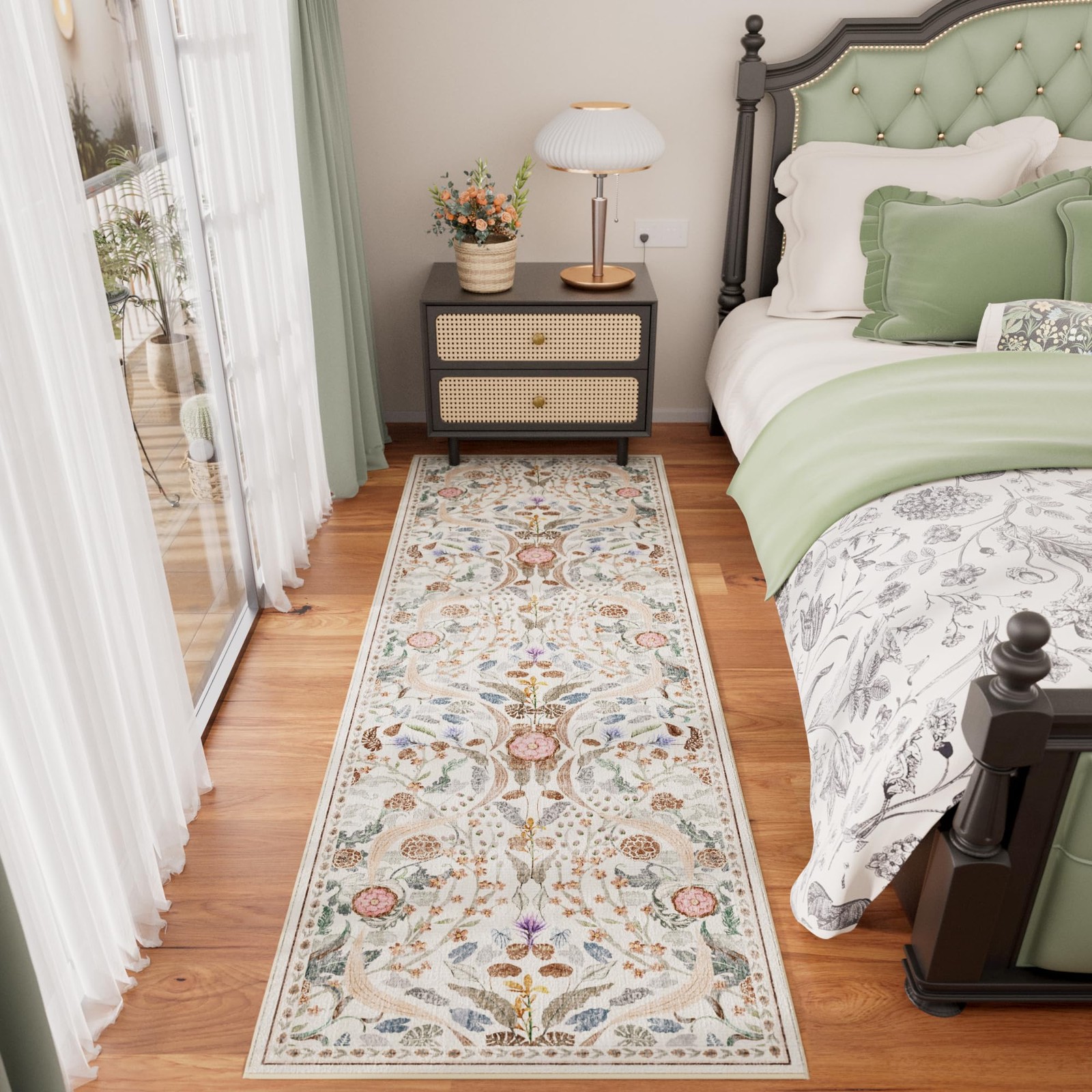2×6 Runner Rug for Hallway, Washable Non-Slip Long Kitchen Carpet, Floral Vin…