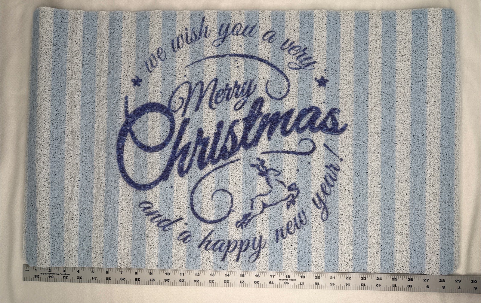 “We Wish You A Very Merry Christmas” Blue Stripe 29” X 17 1/4” Rug Anti Slip