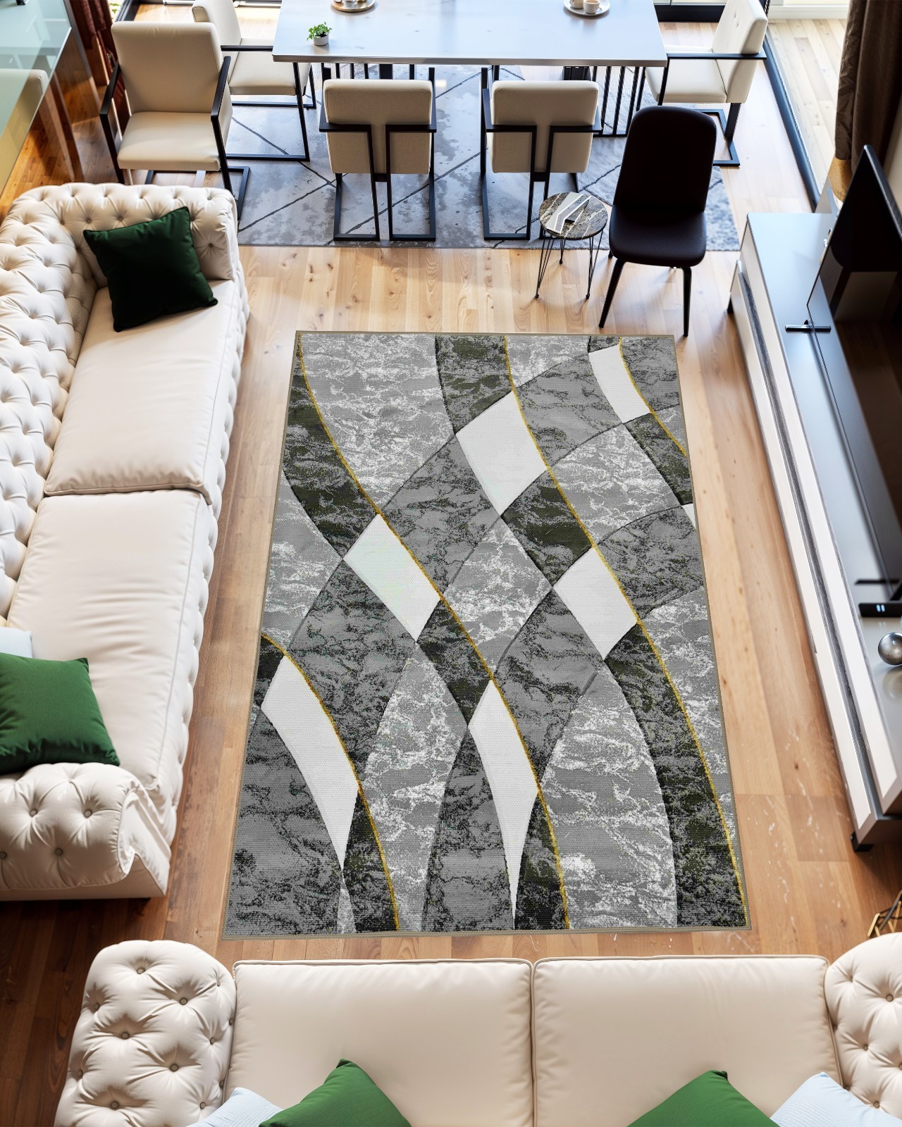 Abstract Thick Area Rug Hand Carved Modern Geometric Carpet