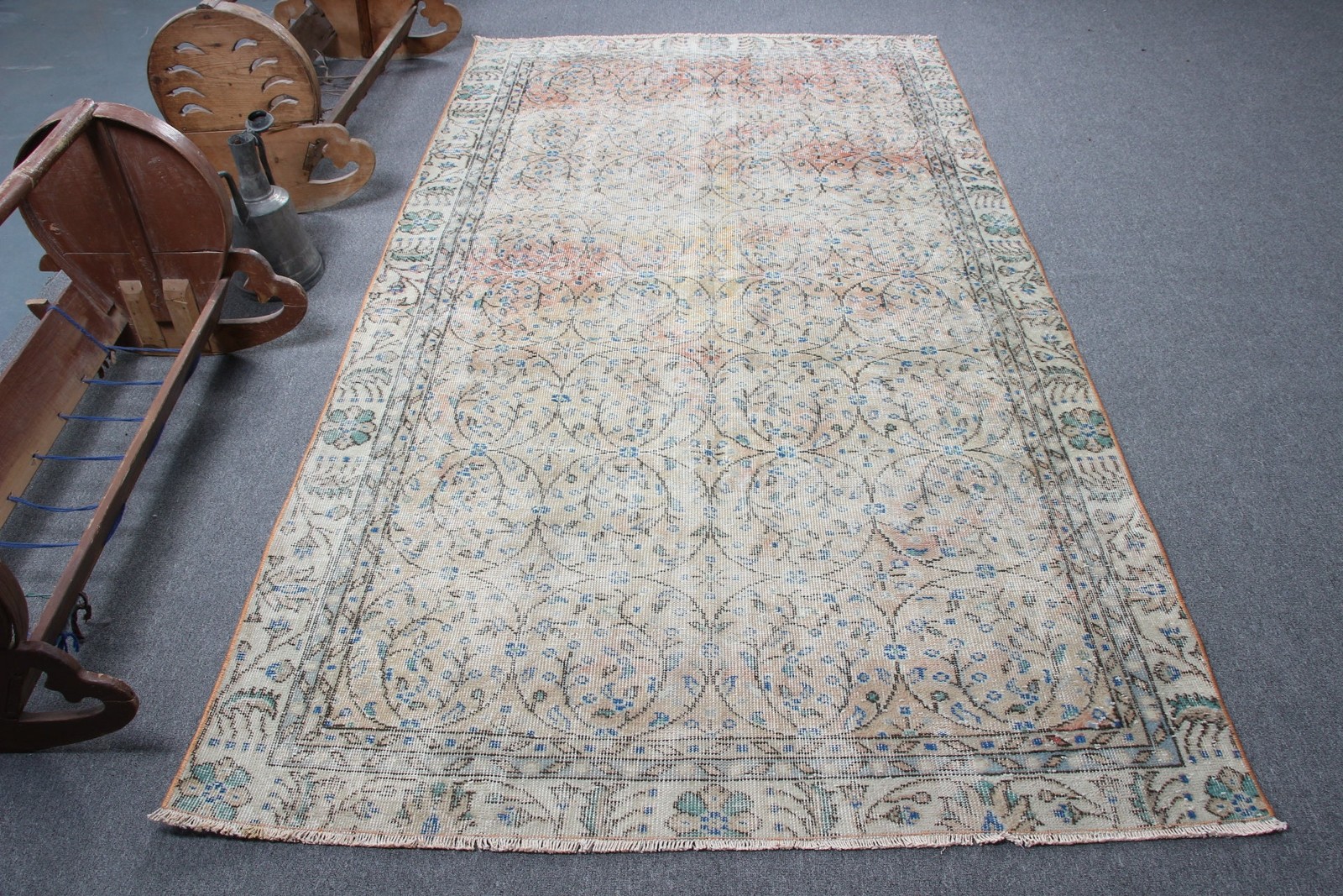 Vintage Large Rug, 4,9×8,8 ft Turkish Rug, Blue Wool Rug