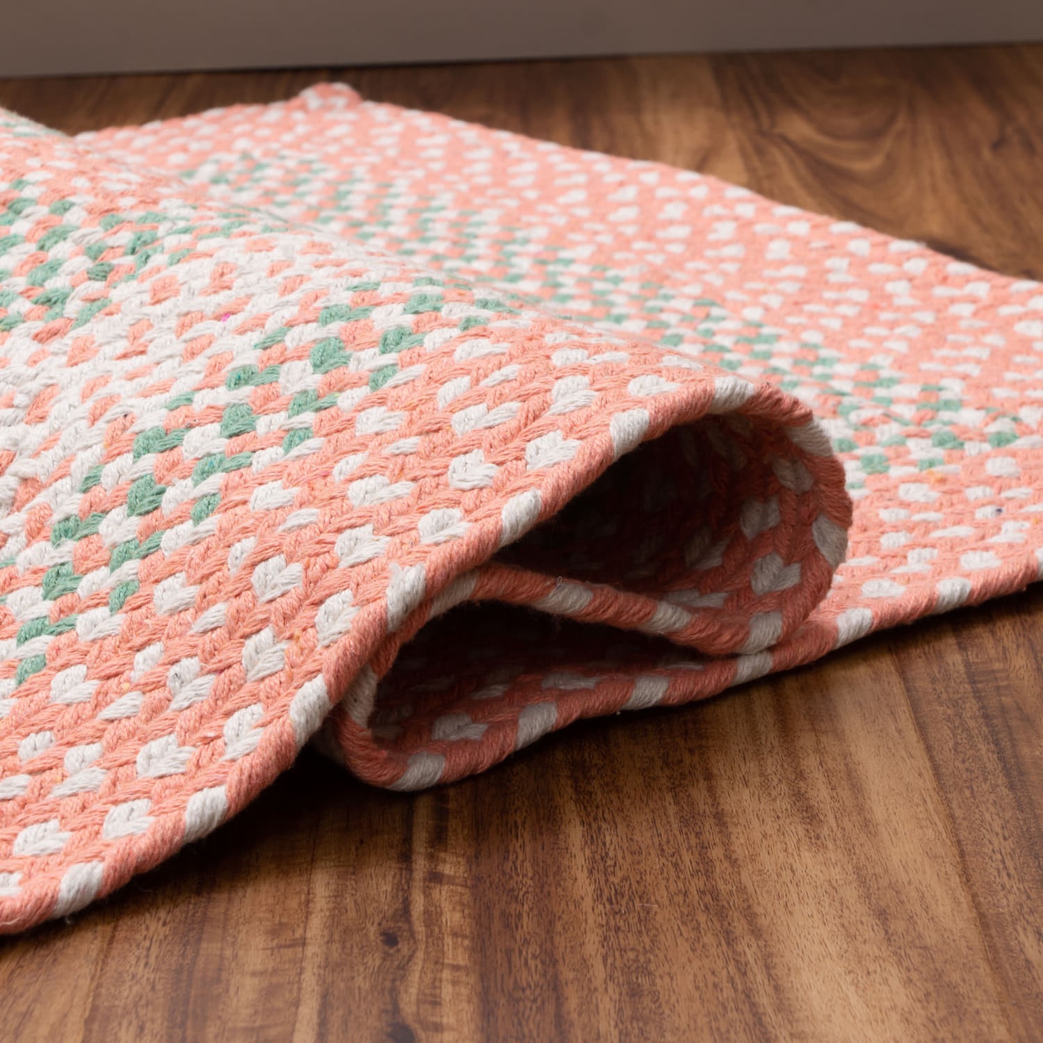Cotton Braided Area Rug Farmhouse Coral Rug for Nursery and Kids Room Rug