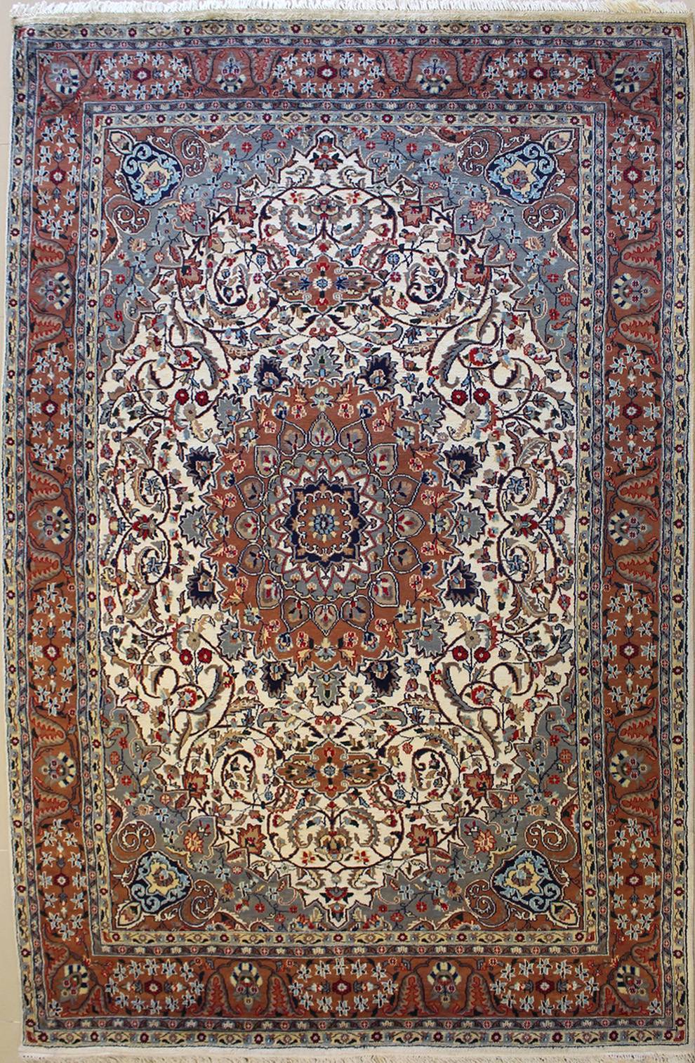 Rugstc 7×10 Senneh Pak Persian Ivory Rug, Hand-Knotted,Ispahan with Silk/Wool