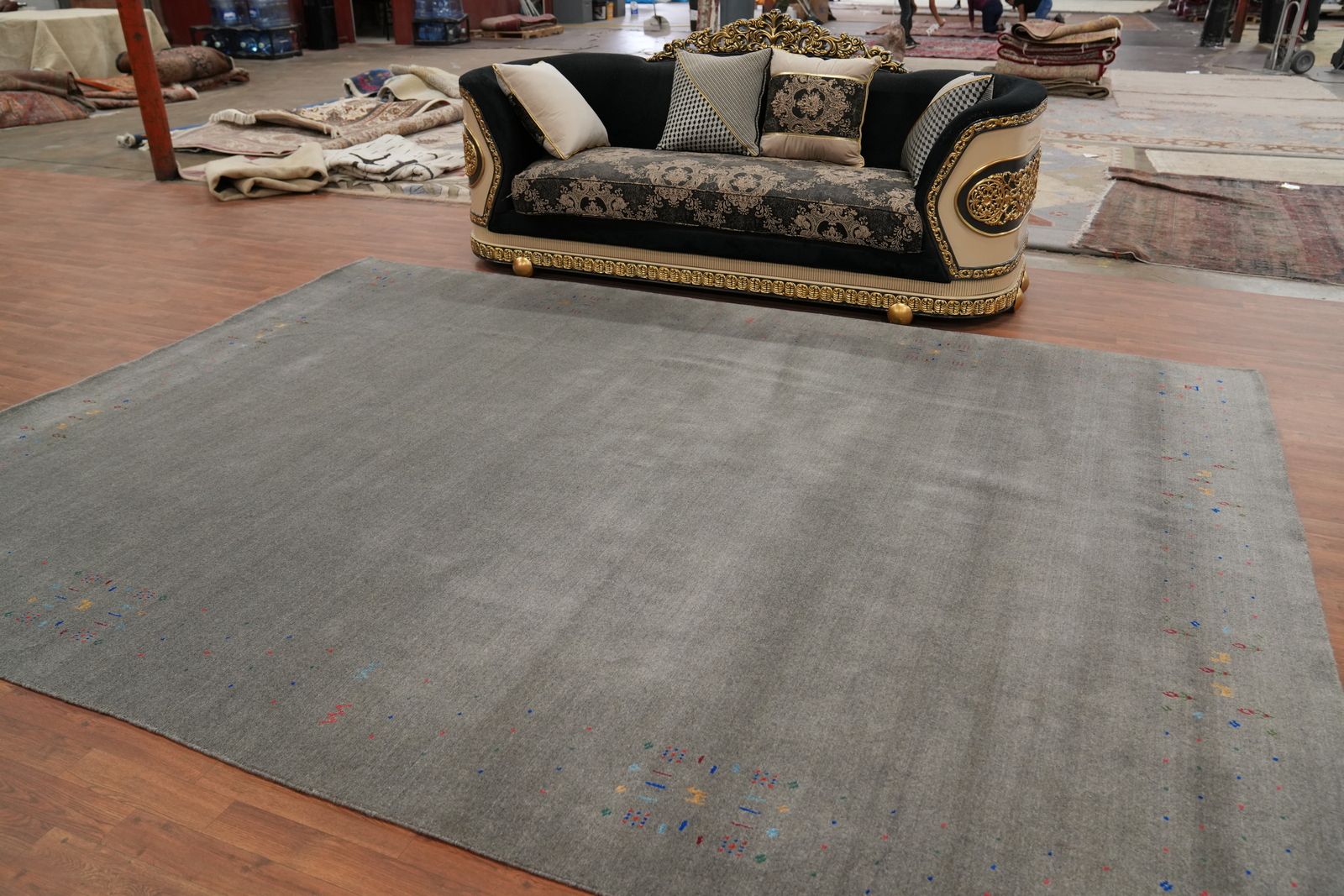 Eye-catching Gabbeh Living Room Rug Gray Color Handmade Wool 9×12 ft