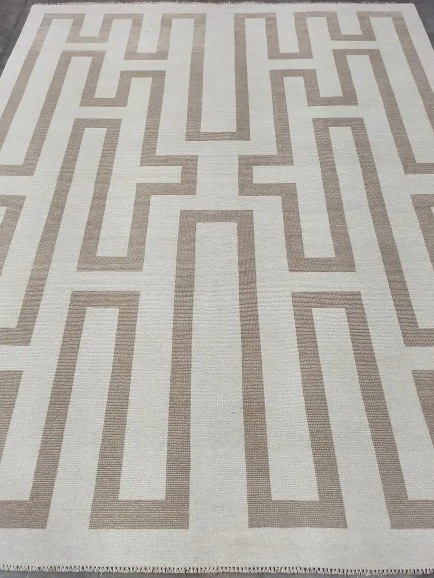 Ivory Beige Greek Key Rug Modern Geometric Area Rug Contemporary Living Room Rug