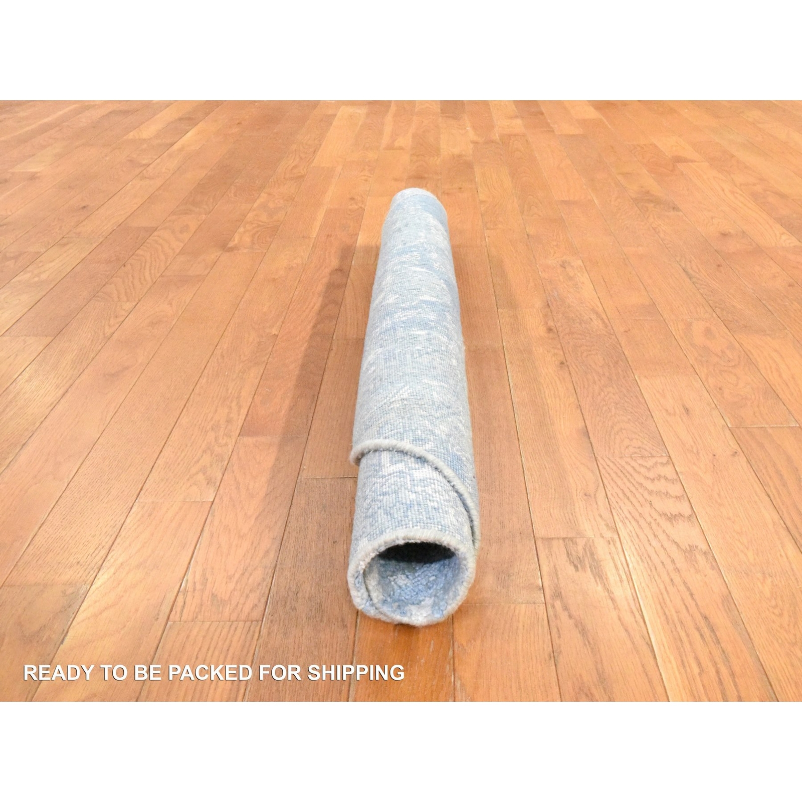 4’x4′ Blue Wool and Pure Silk Jewelry Design Hand Knotted Round Rug R78461