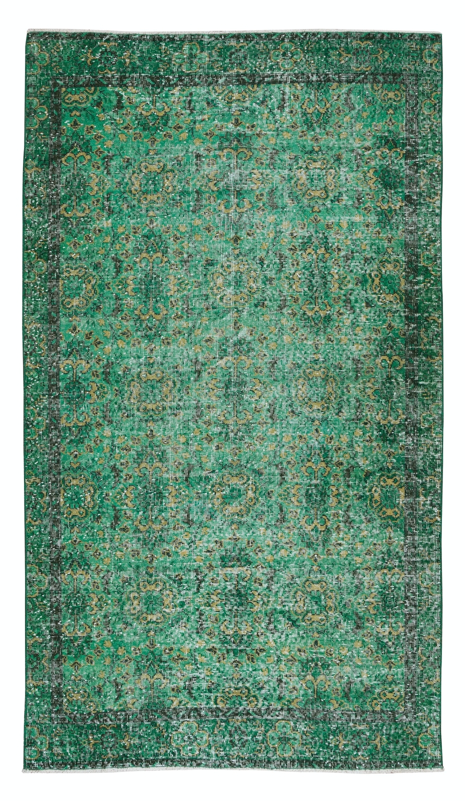 5.3×9.4 Ft Vintage Handmade Turkish Rug Over-Dyed in Green for Modern Interiors
