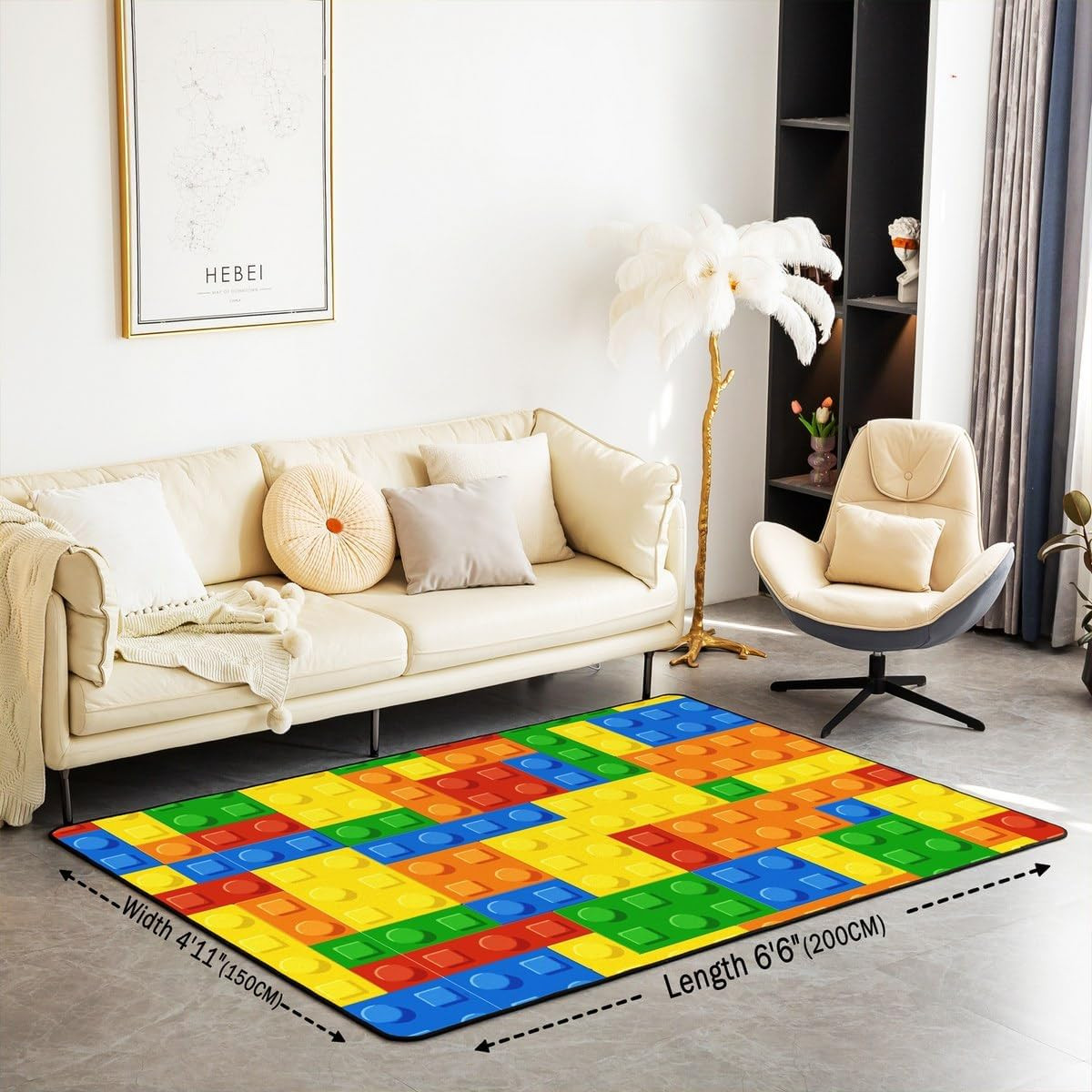 Colorful Geometric 5’X7′ Area Rug for Kids Living Room Bedroom Kitchen