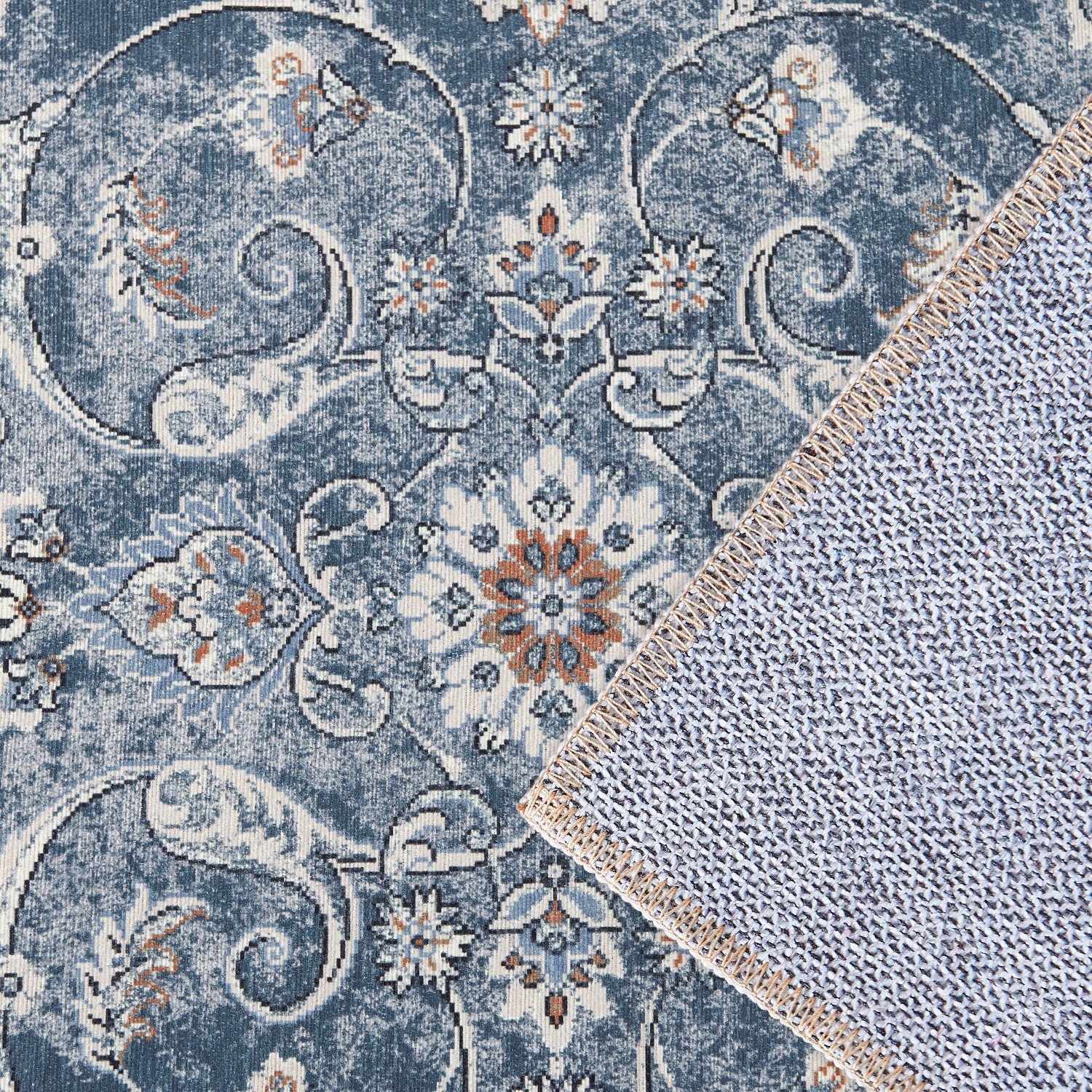 2×10 Vintage Floral Runner Rug Washable Indoor Hallway Turquoise Blue Green