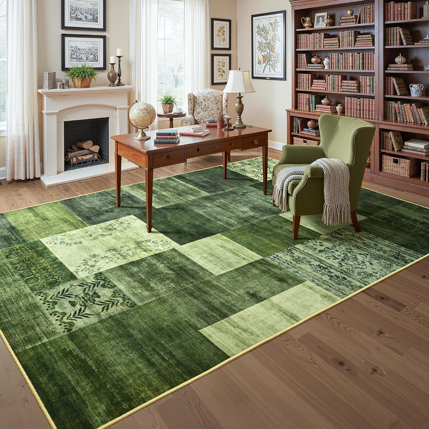 6X9 Green Area Rugs for Living Room, Modern Large Geometric Rug for Bedroom, Was