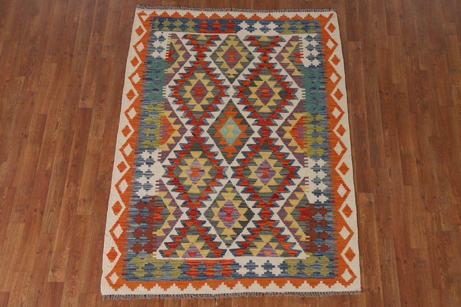 Reversible Kilim 4×6 ft. Tribal Geometric Oriental Rug Hand-woven Wool Carpet