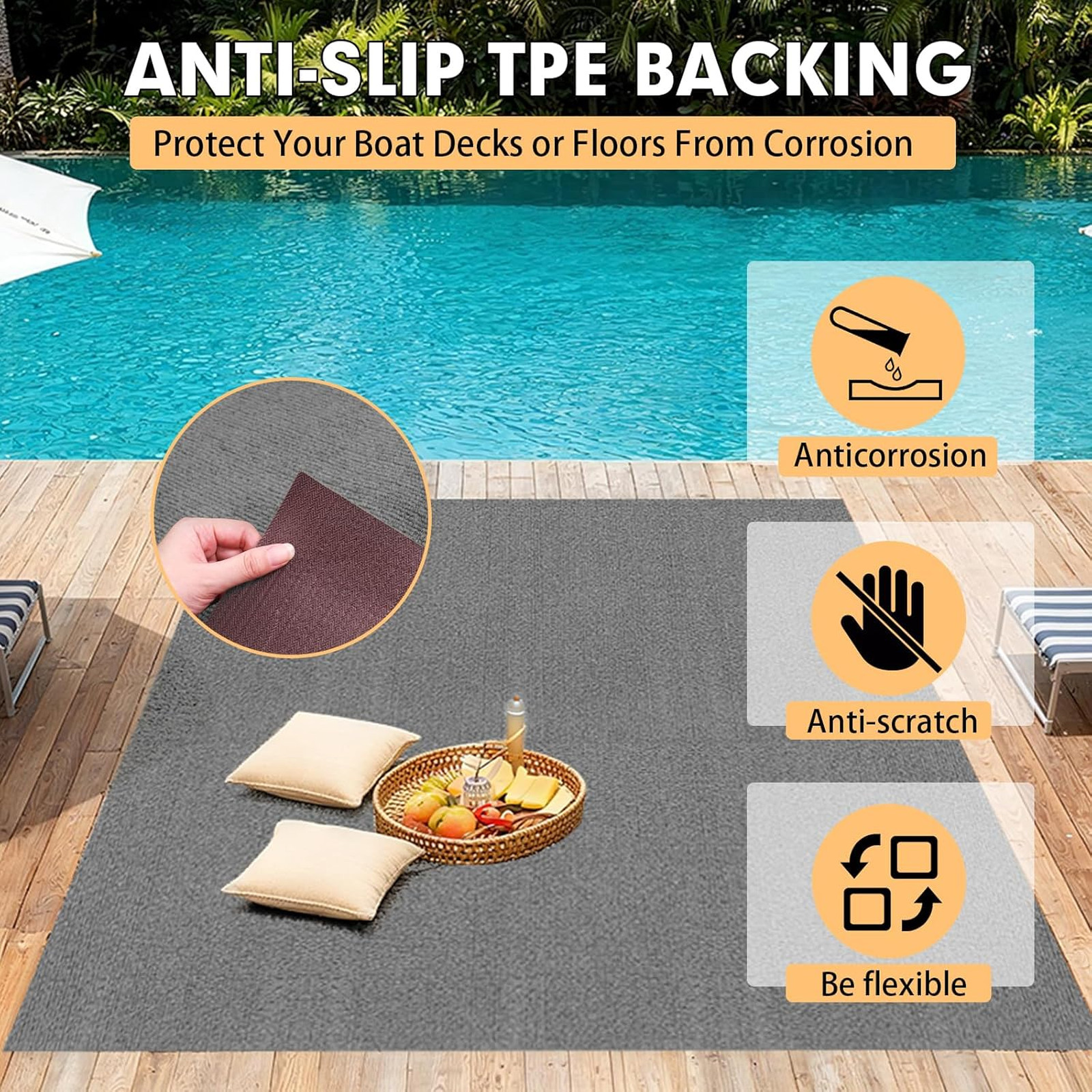 Marine Carpet 5 Foam WaterProof TPE Backing 10 ft Smoke Gray Indoor Outdoor Rug