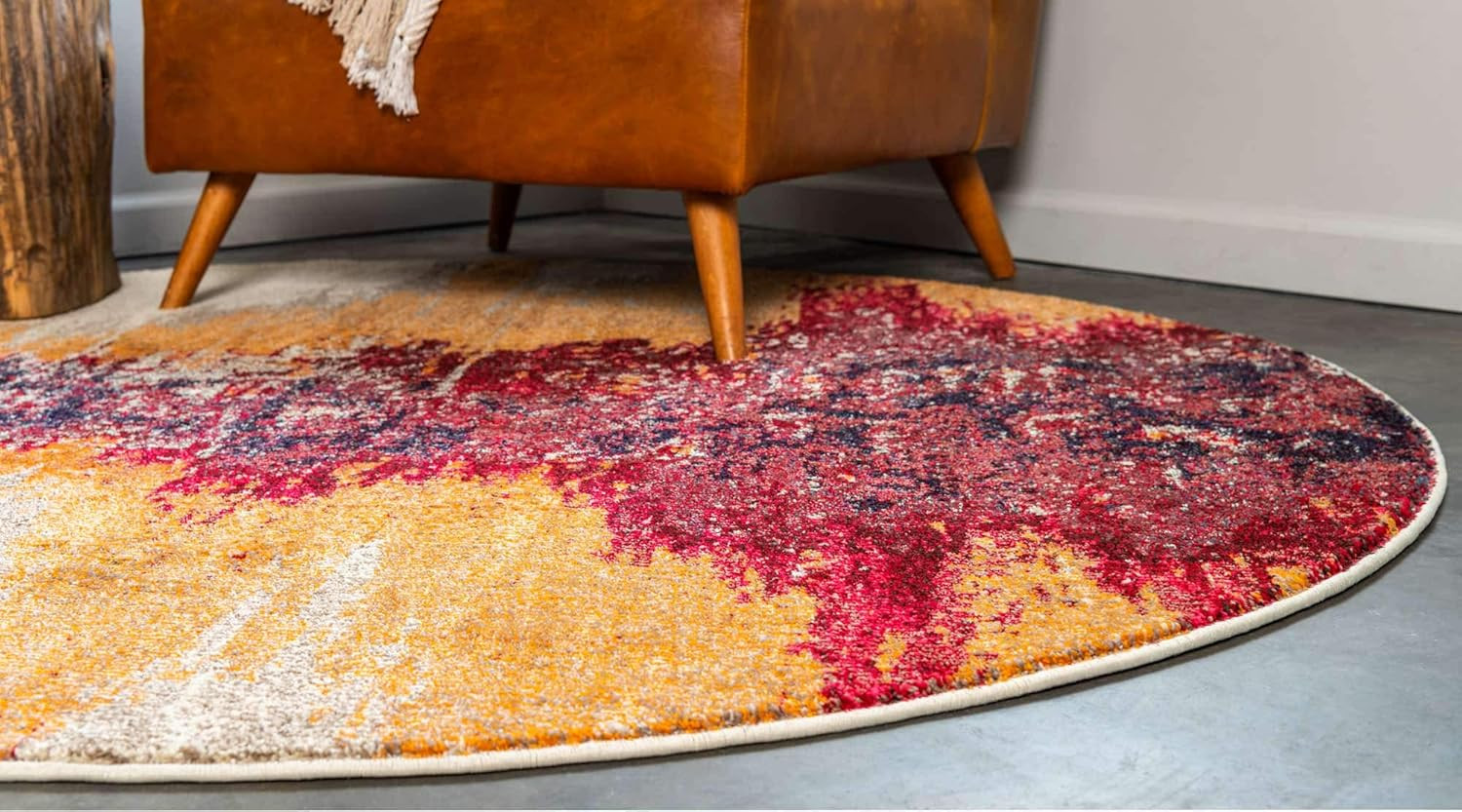 Estrella Collection 8′ Round Abstract Area Rug in Pink/Navy Blue