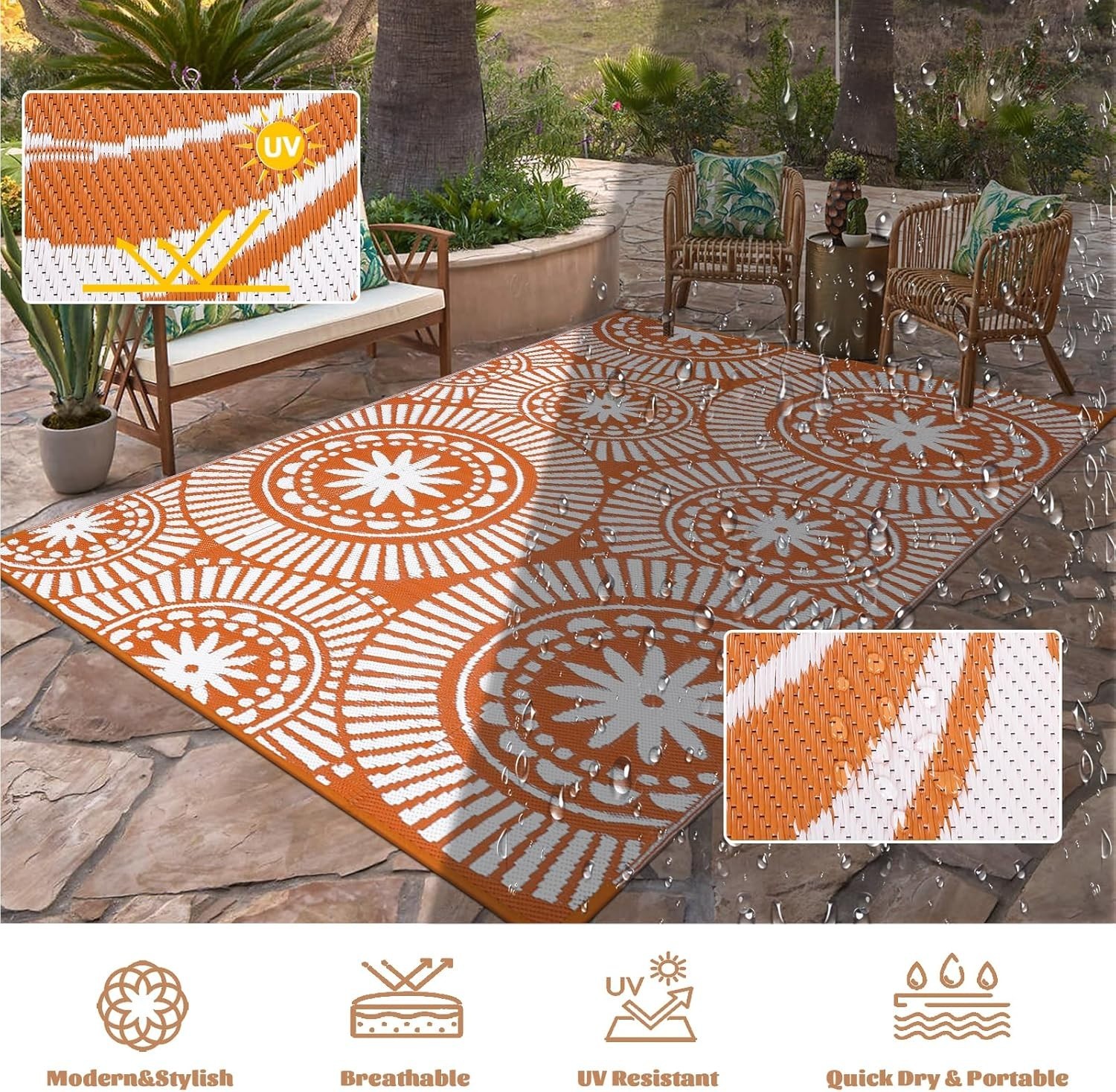 Outdoor Waterproof Plastic Straw Rugs 9×12 Reversible Patio Camping Carpet Mat