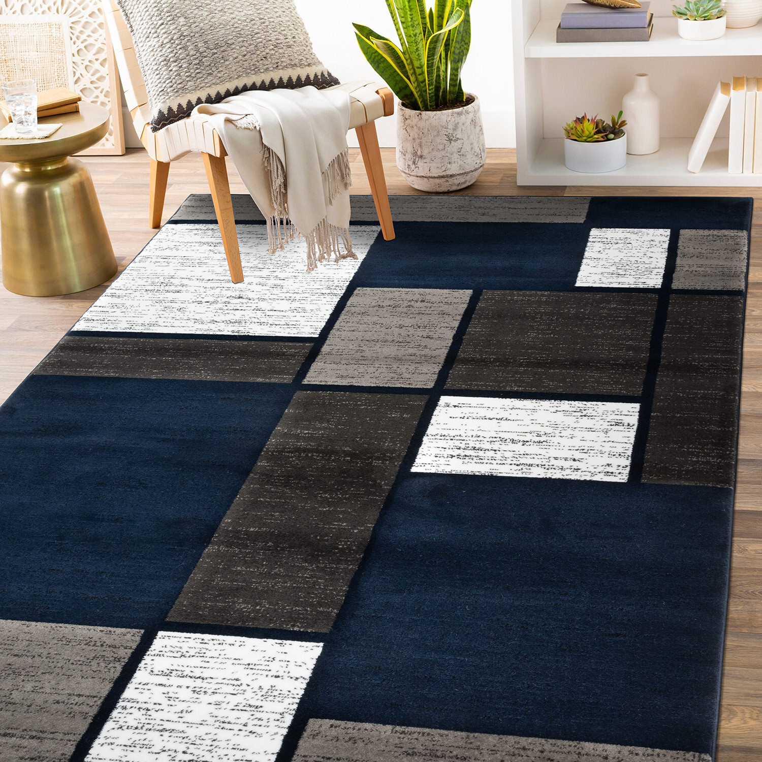 Rugshop Area Rugs Modern Boxed Color Block 8×10 Carpet Living Room Rugs for Sale