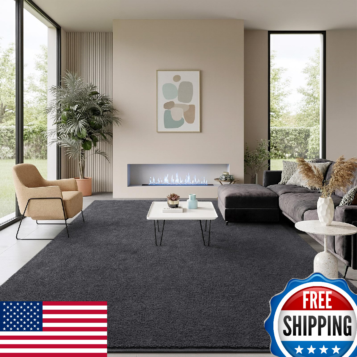 B BENRON 4×6 Dark Grey Minimalist Soft Area Rug for Living Room, Bedroom