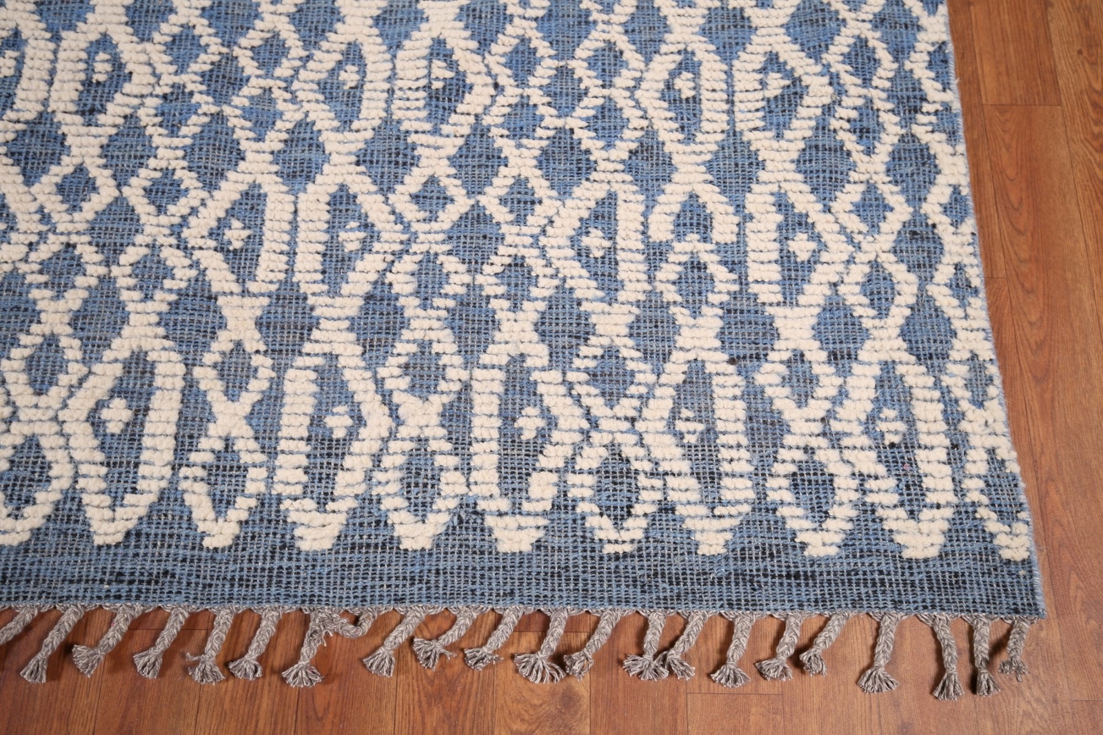 Luxury Hand-Knotted Contemporary Moroccan Wool Area Rugs Blue Large 10×15 ft