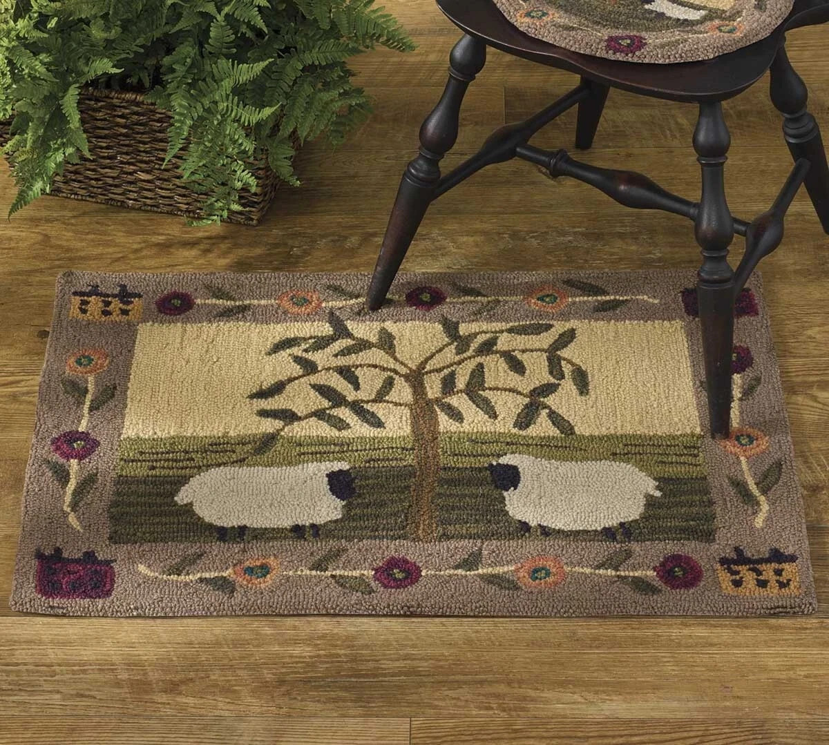 Willow Sheep Polyester Primitive Country Farmhouse Hooked Accent Rug 24″x36″
