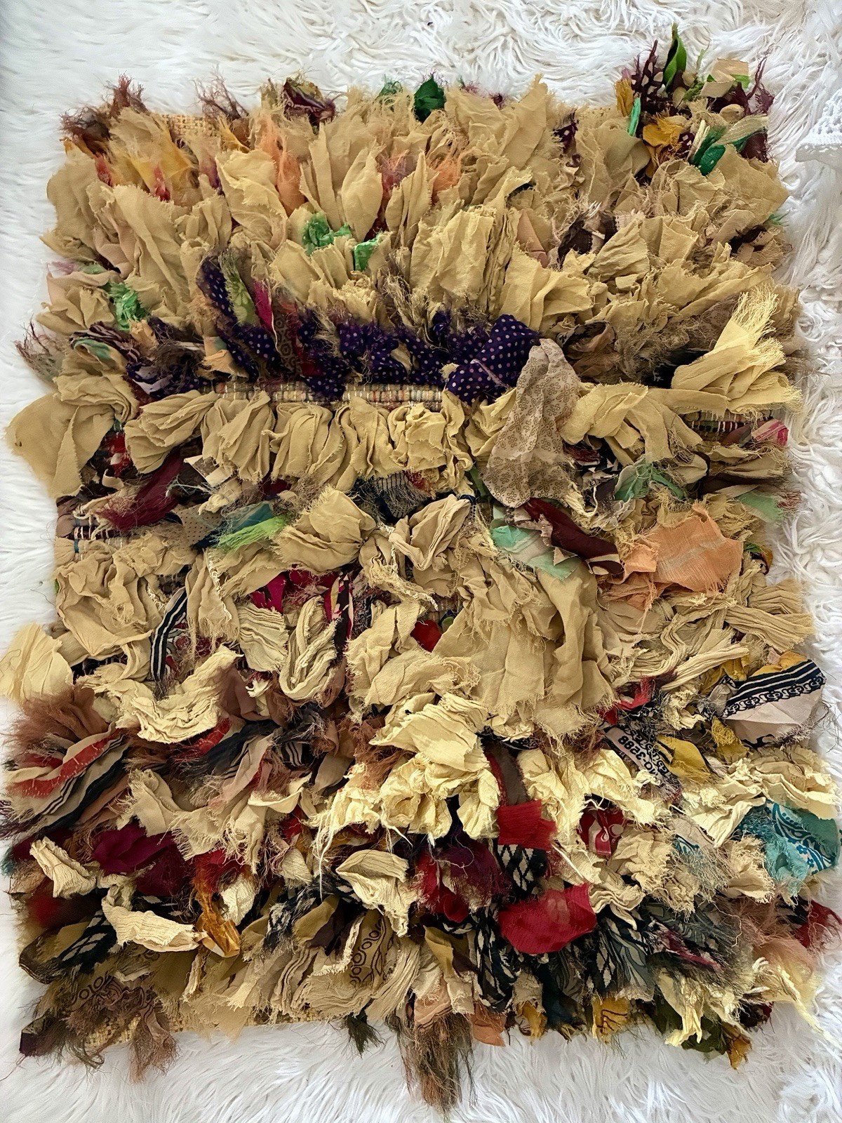 Vintage Handmade Bohemian Rag Rug Recycle Textile Scraps Fabric Multicolor