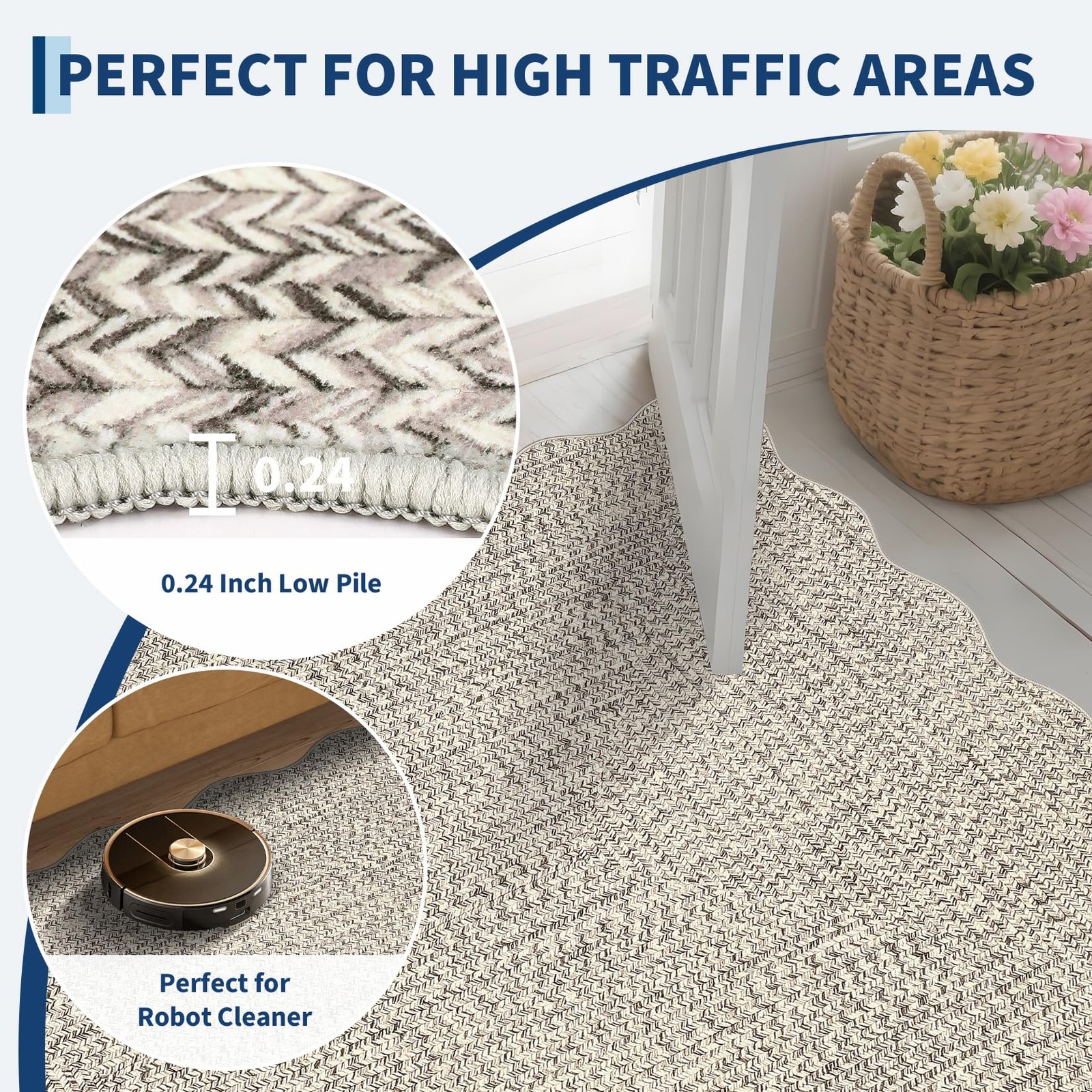 GAOMON 2×8 Runner Rug Scalloped Beige Non-Slip Non-Shedding for Hallway Kitchen