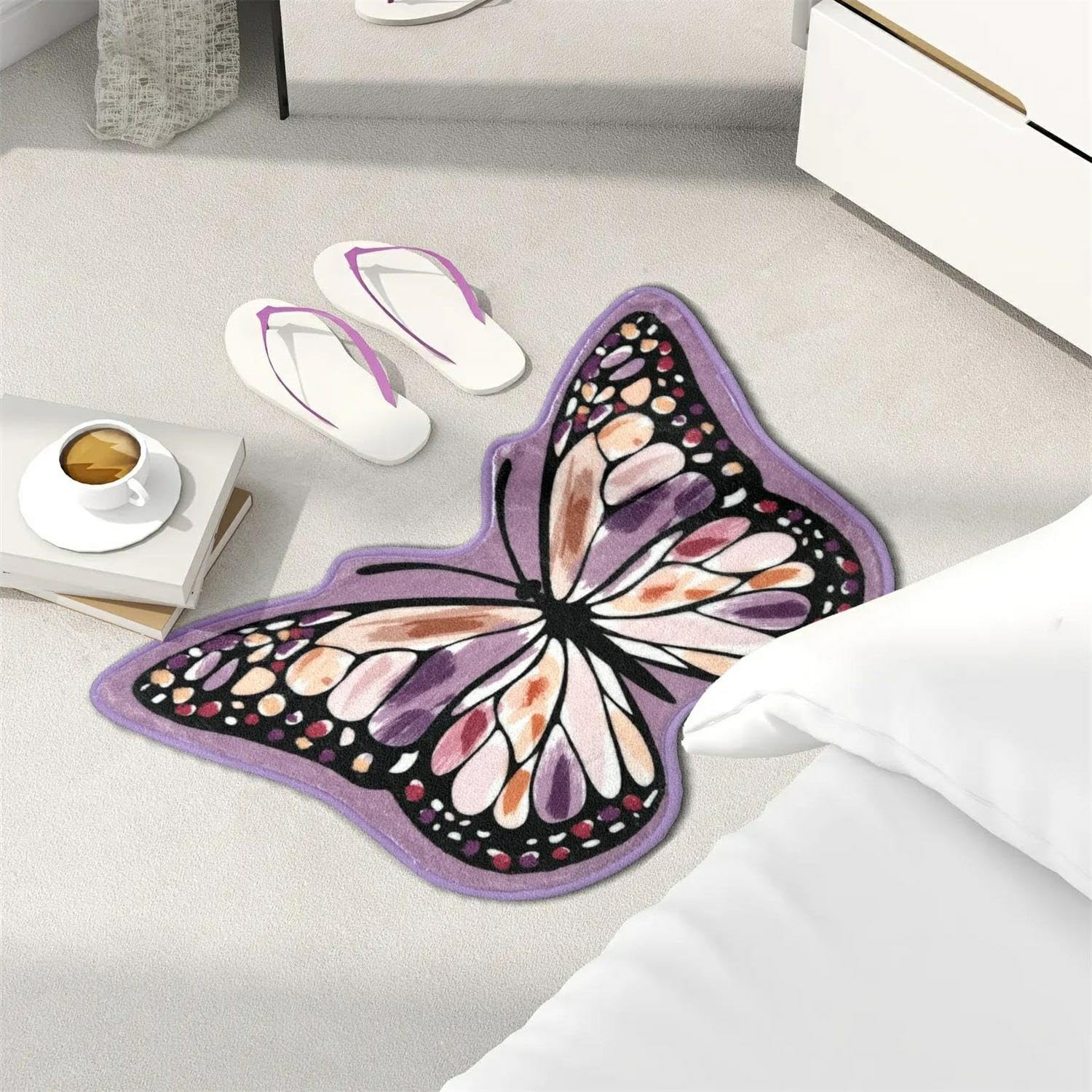 Butterfly Shaped Area Rug, Soft and Fluffy Faux Wool Mat, Thin Doormat Not Bu…