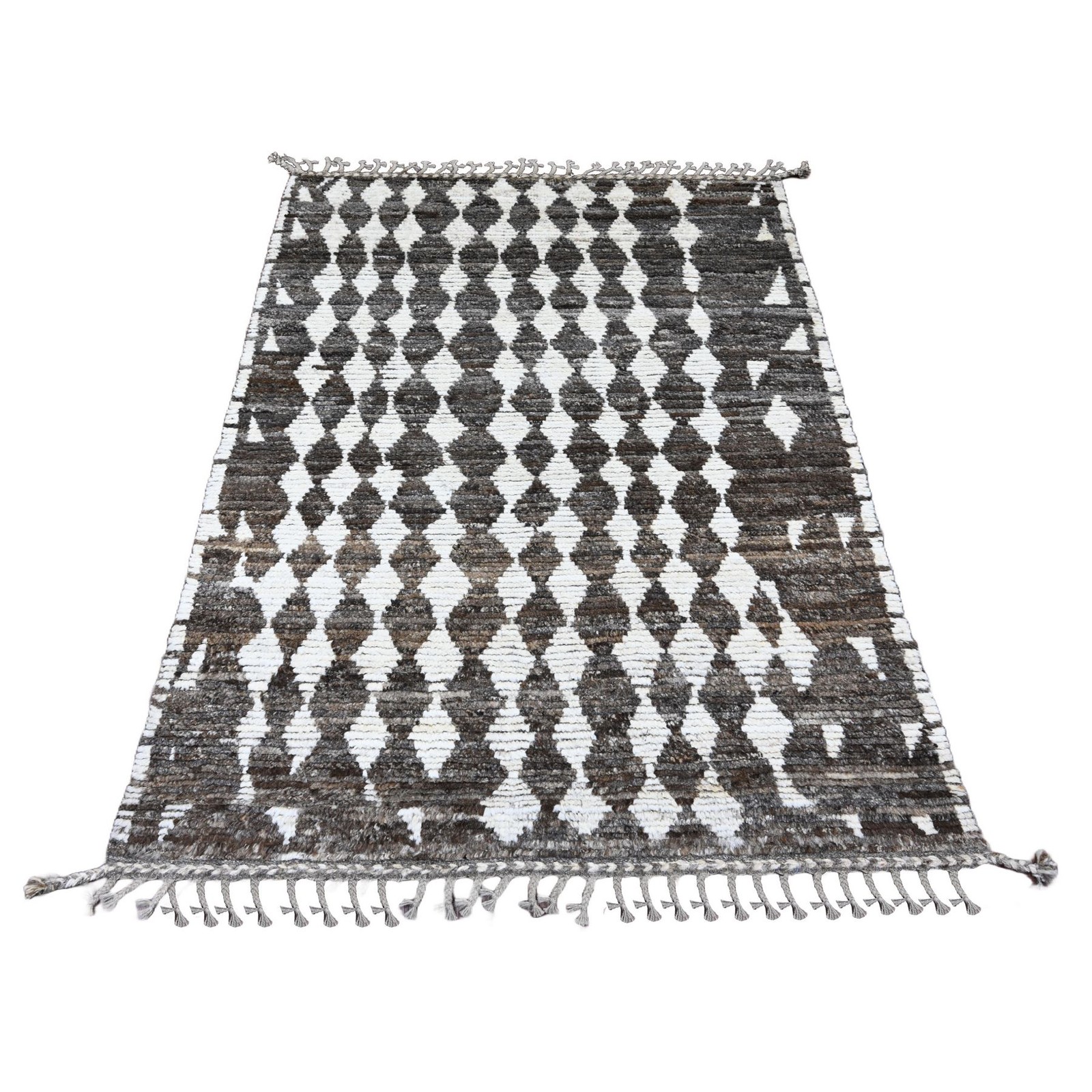 4’1″x5’6″ Brown Moroccan Weave Geometric Pattern Wool Hand Knotted Rug R20745