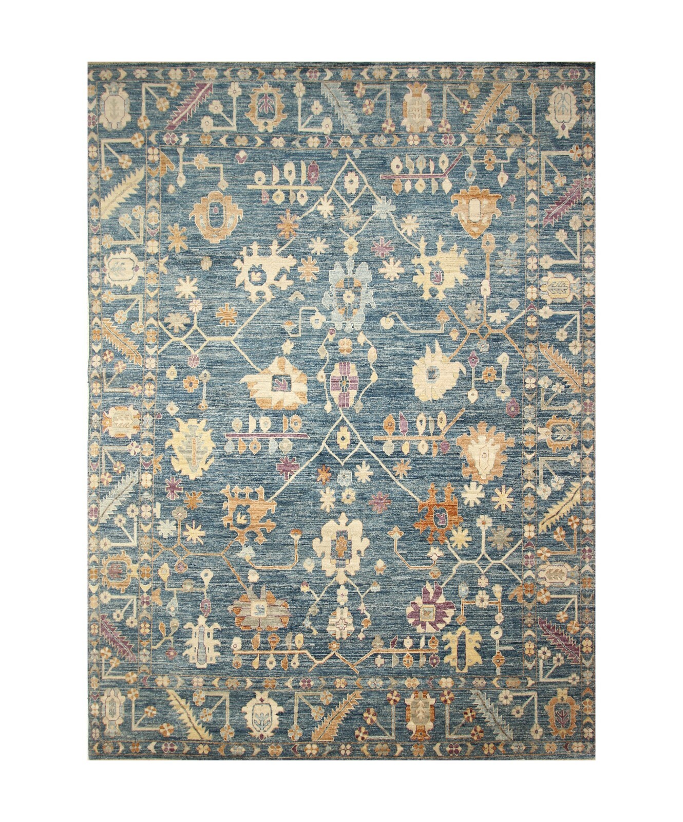 10 x 14 ft Muted Blue Turkish Oushak Hand Knotted Wool Area Rug 9’10″x13’4″