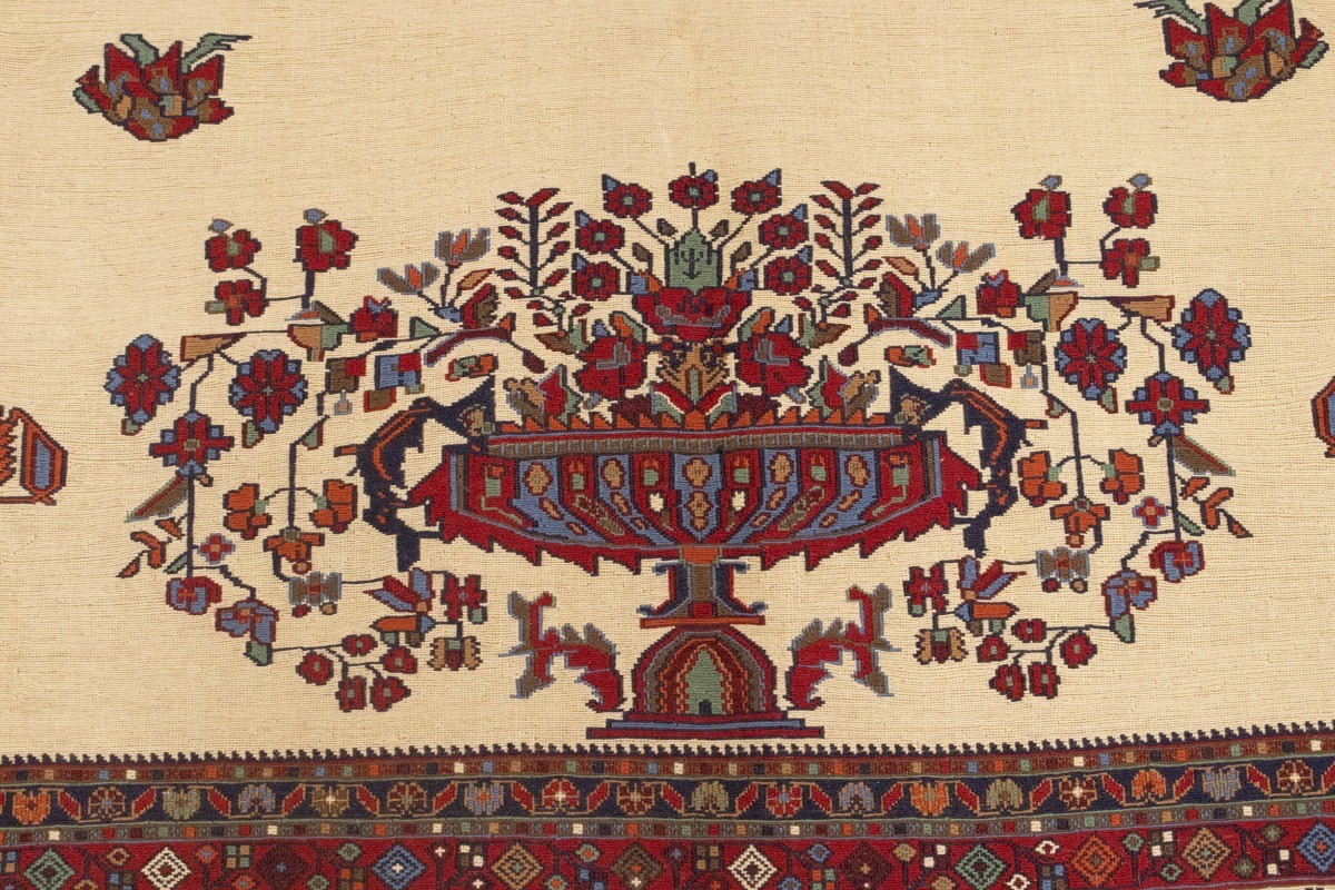 Sumak Pictorial Floral Tribal Style Oriental Rug Flat-Weave Wool Carpet 4’6X6 ft