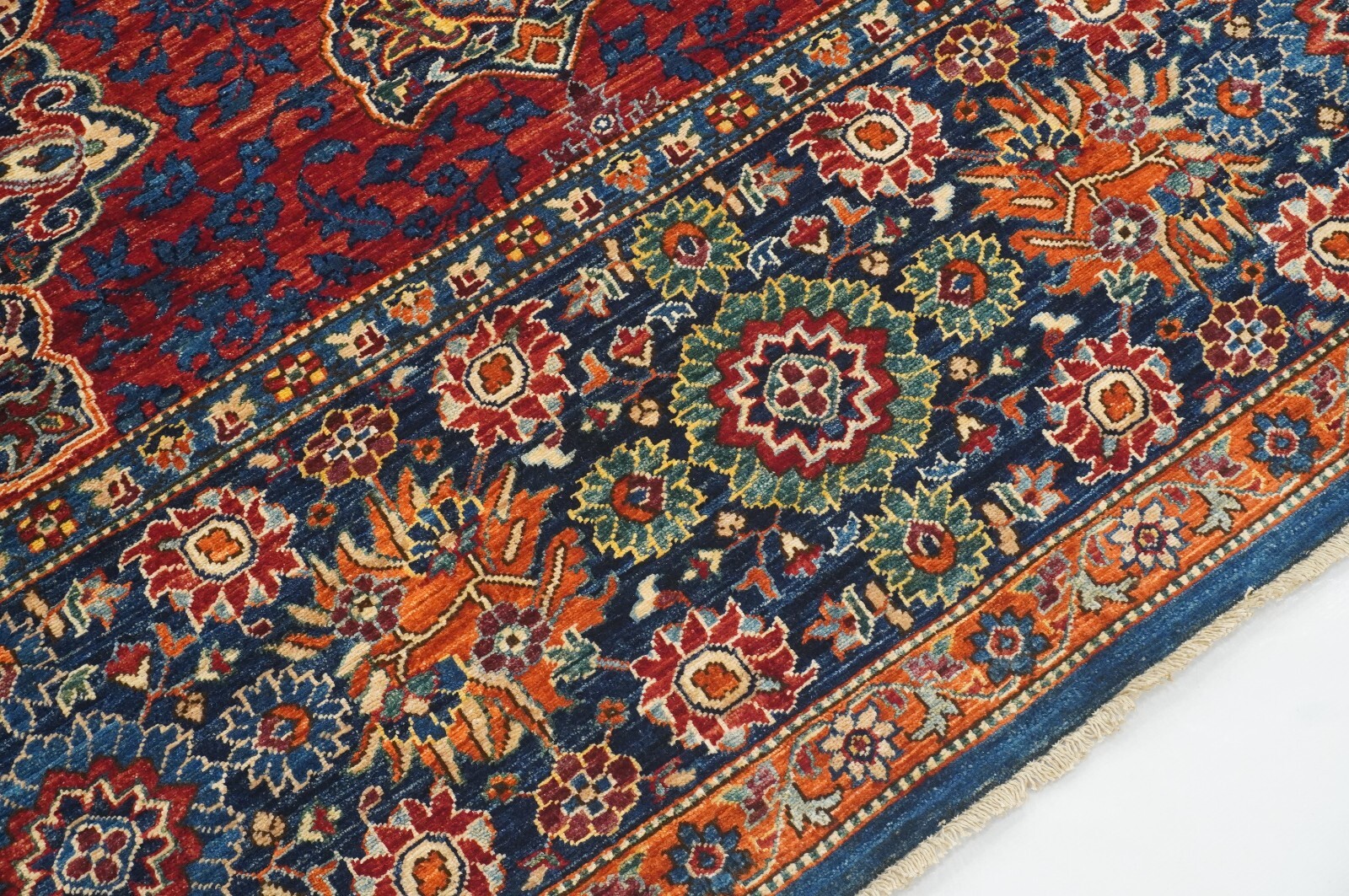 10 x 14 Red Navy Blue Turkish Hereke Super fine Hand Knotted Wool Medallion Rug