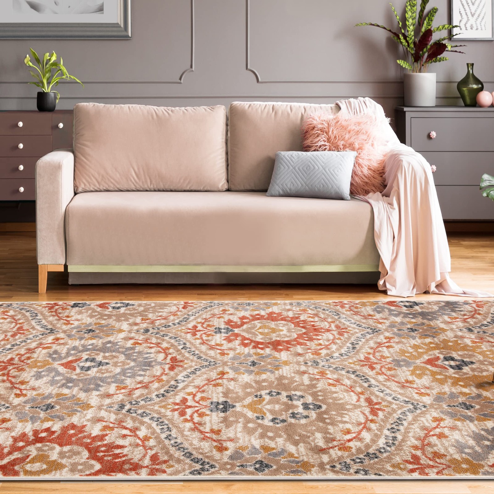 Superior Indoor Area Rug Jute Backed Modern Oriental Floral Damask Floor Decor