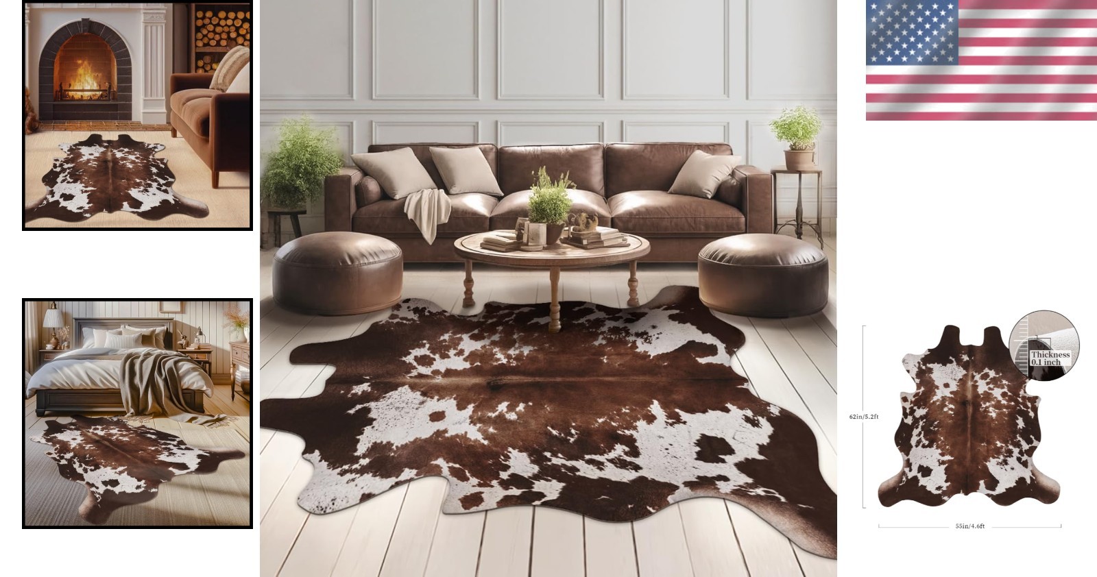 Faux Cowhide Cow Print Rug – 4.6×5.2 Feet Non-Slip for Modern Living Rooms