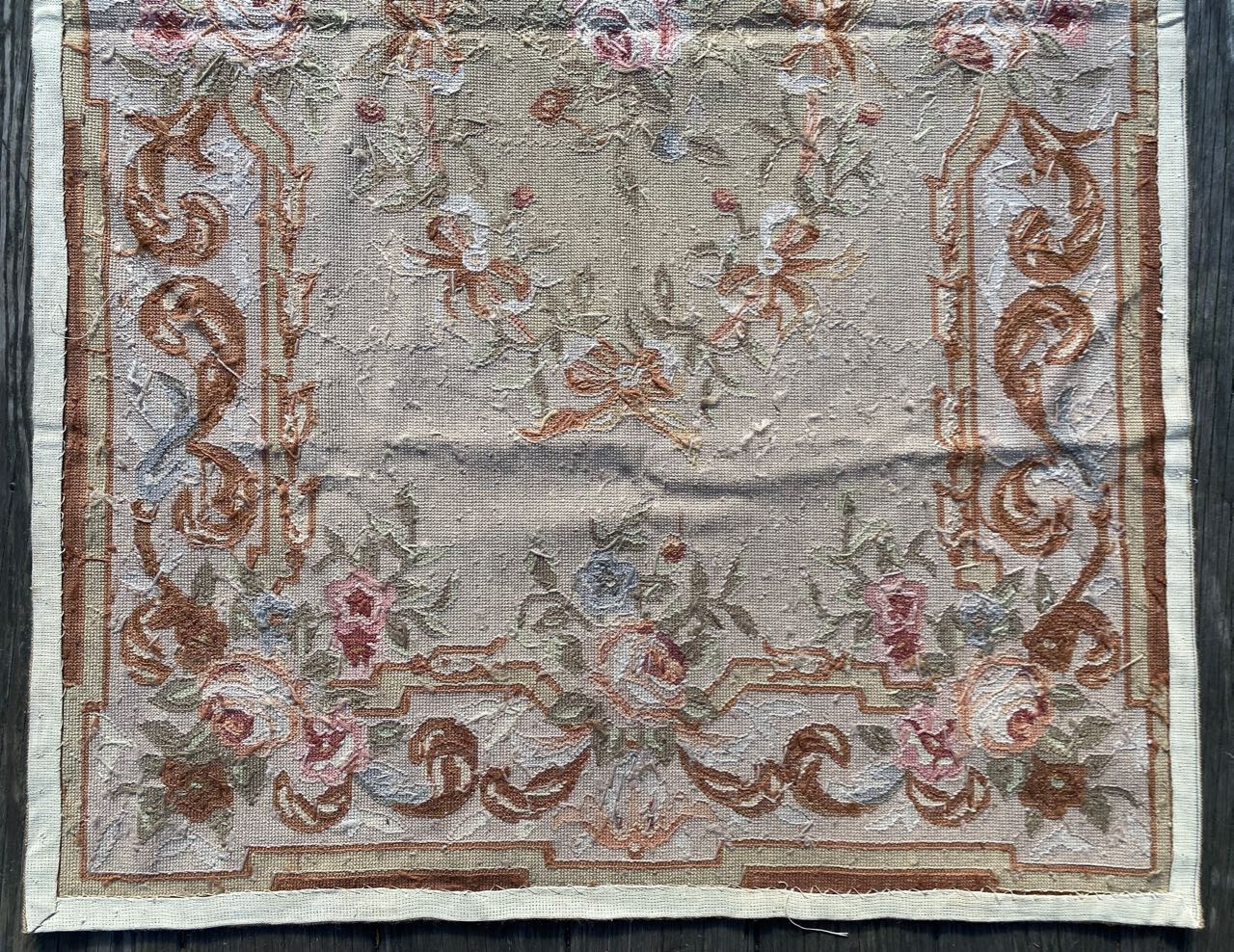 Vintage French Floral Aubusson Area Rug. Hand Knotted Flat Weave Needlepoint