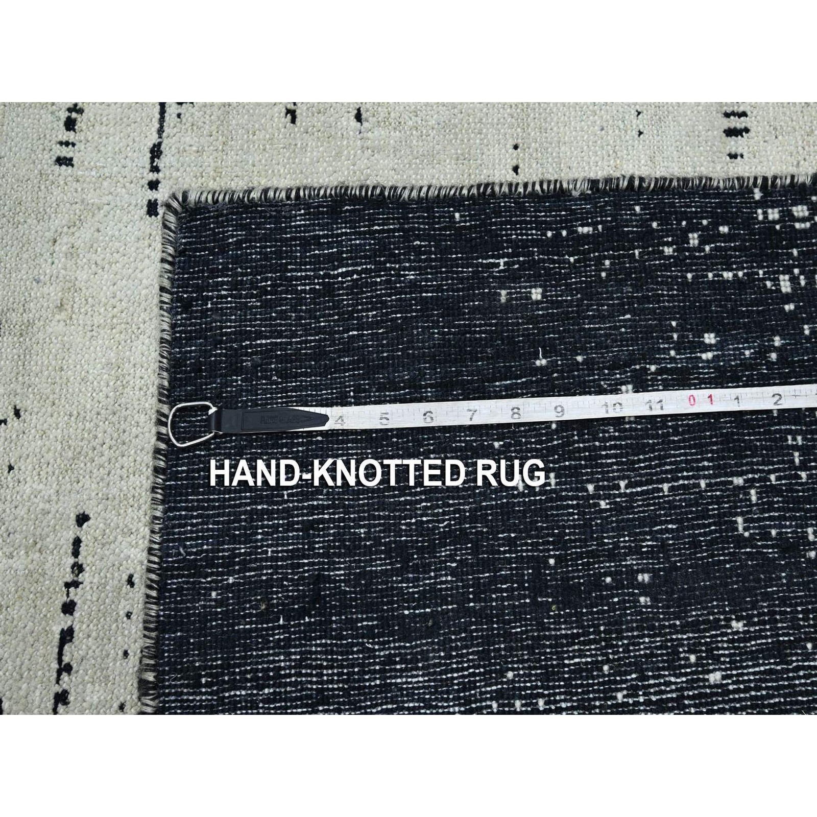11’9″x15′ Ivory & Black Horizontal Ombre Design Hand Knotted Wool XL Rug 75927