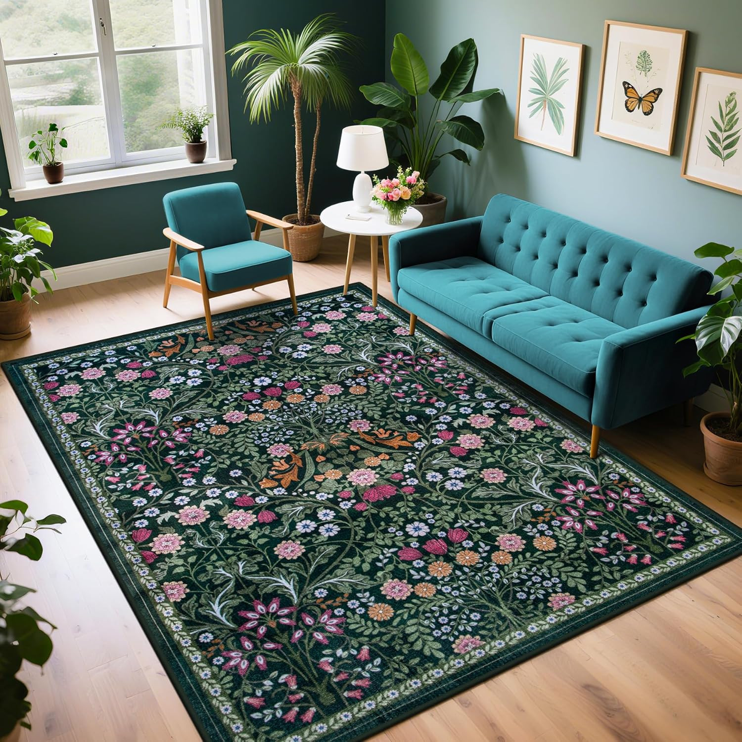 6X9 Area Rugs for Living Room: Floral Washable Rug Vintage Large Soft Boho Non-S