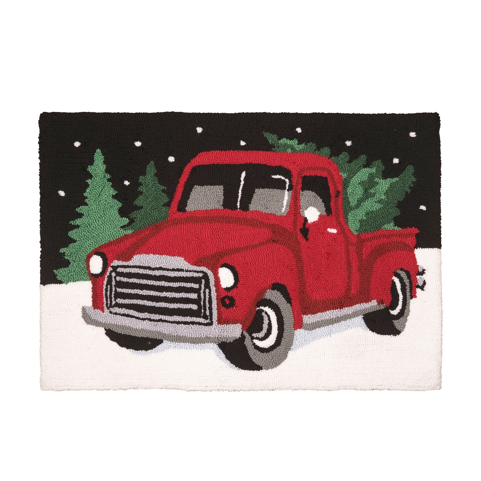 2′ x 3′ Red Pickup Truck in Winter Forest Hooked Acrylic Indoor Accent Rug