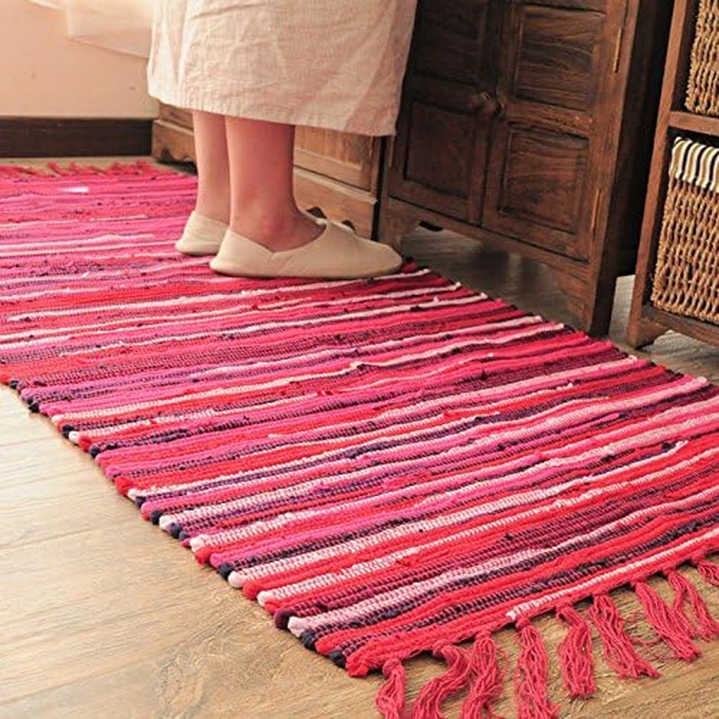 Cotton Handmade Reversible Chindi Rag Rugs,Multi Color Hand Woven Striped Area B